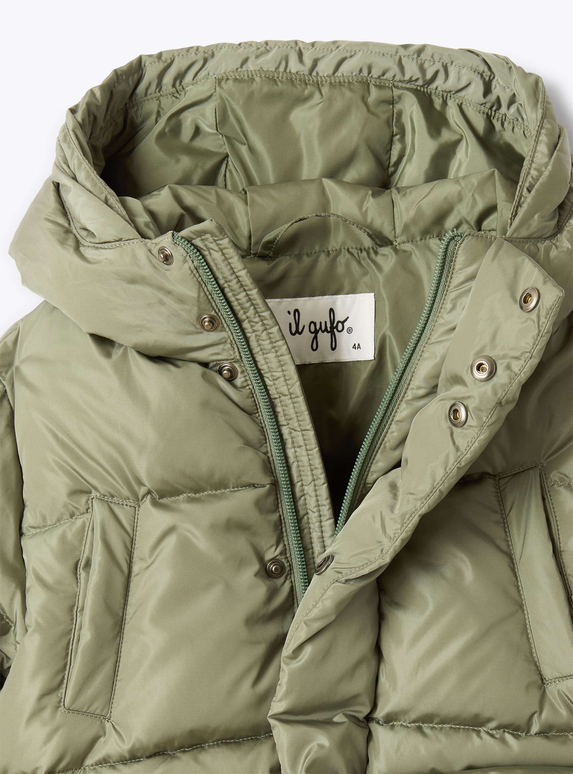 Long hooded down jacket - Green | Il Gufo