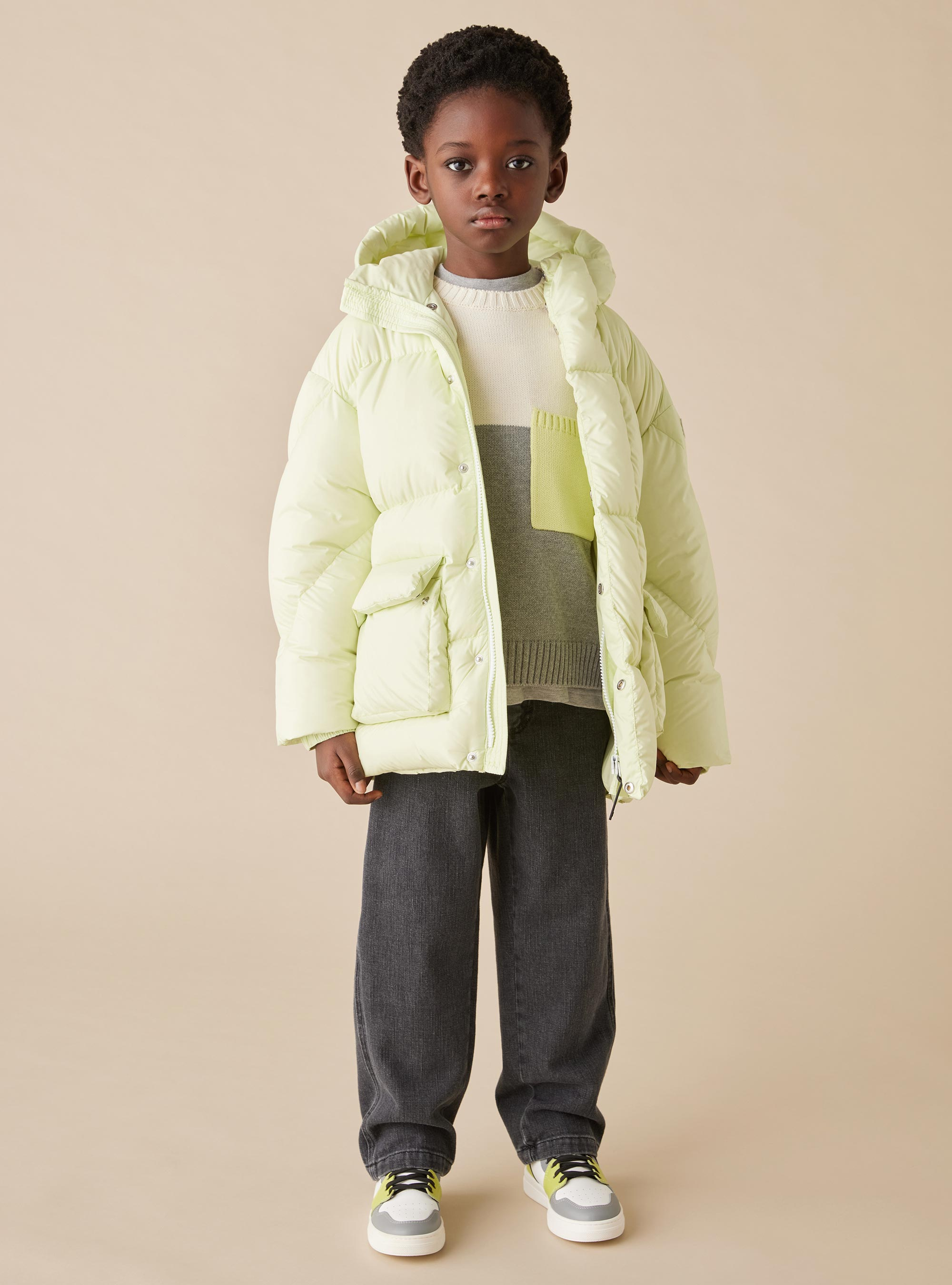 Long hooded down jacket - Yellow | Il Gufo