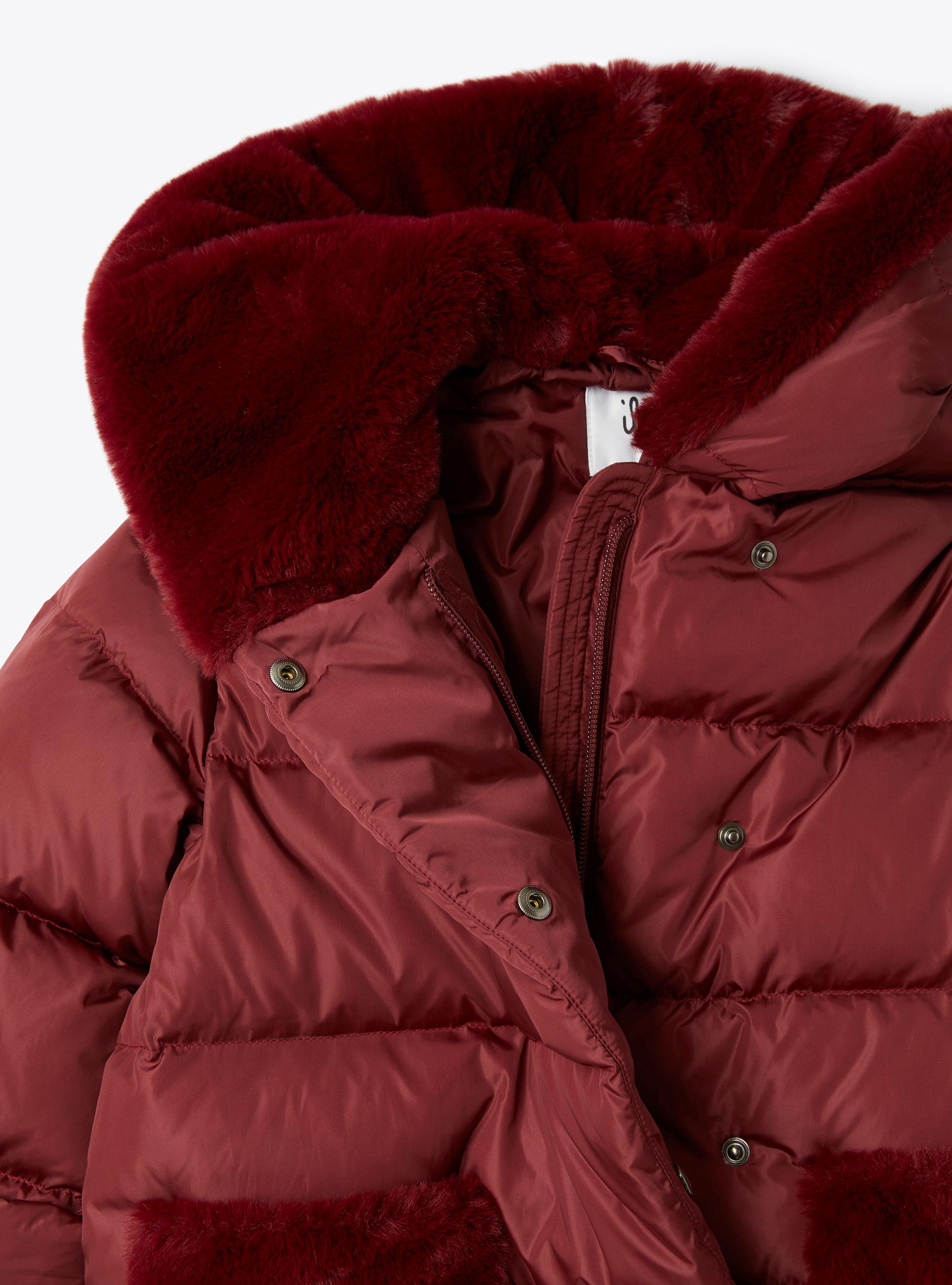 Piumino con inserti in eco-fur - Rosso | Il Gufo