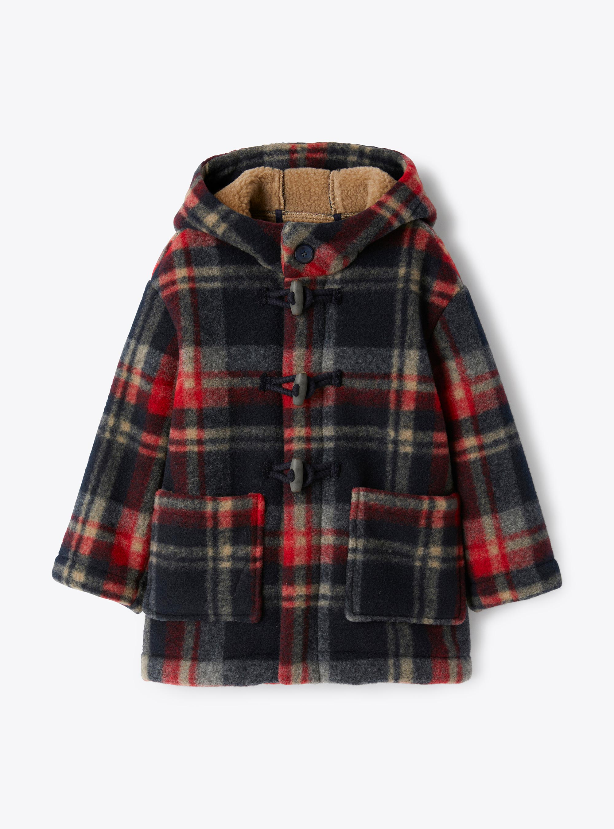 Checkered techno-wool duffle-coat - Blue | Il Gufo