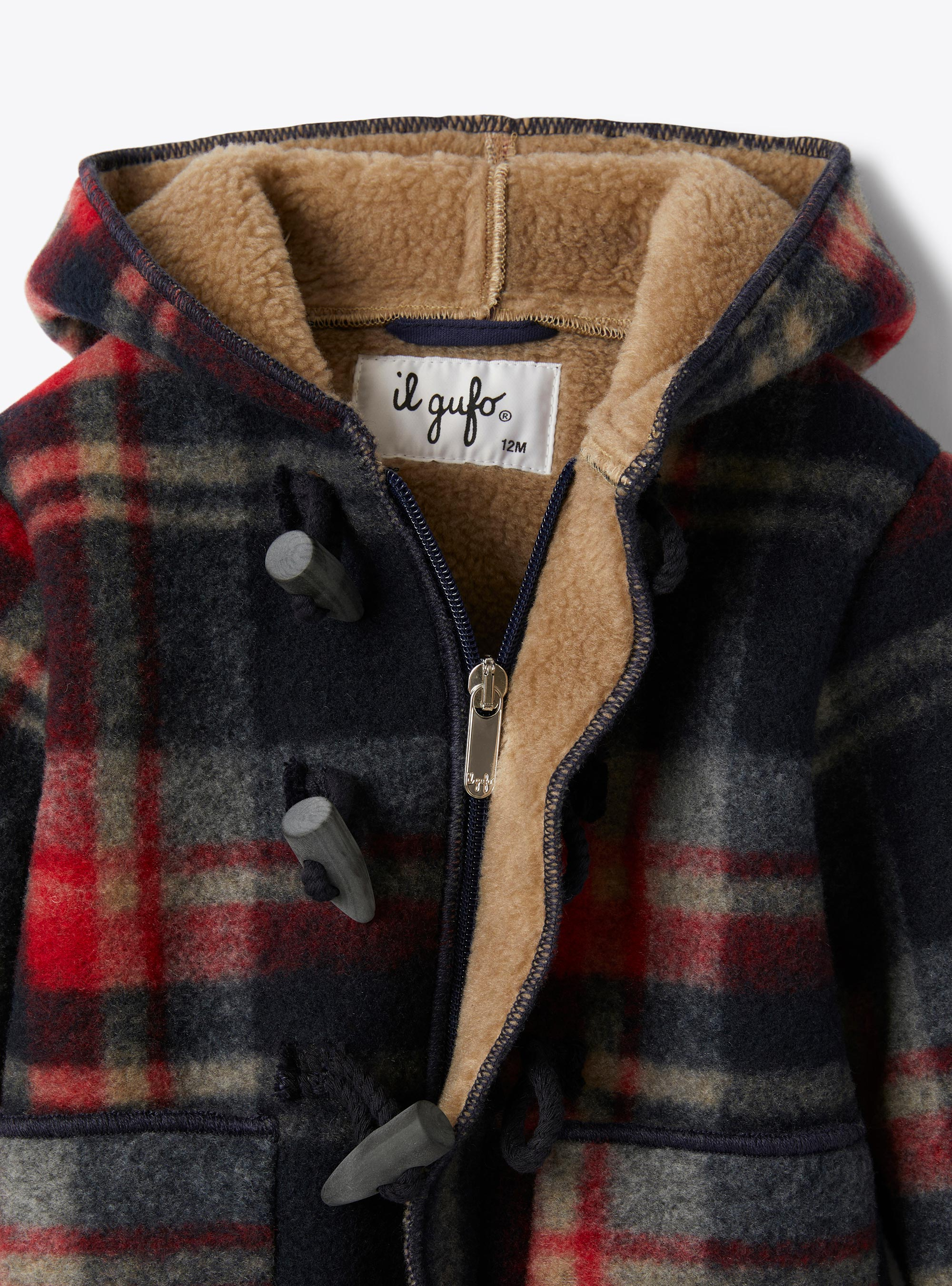 Duffle-coat in checkered techno-wool - Blue | Il Gufo