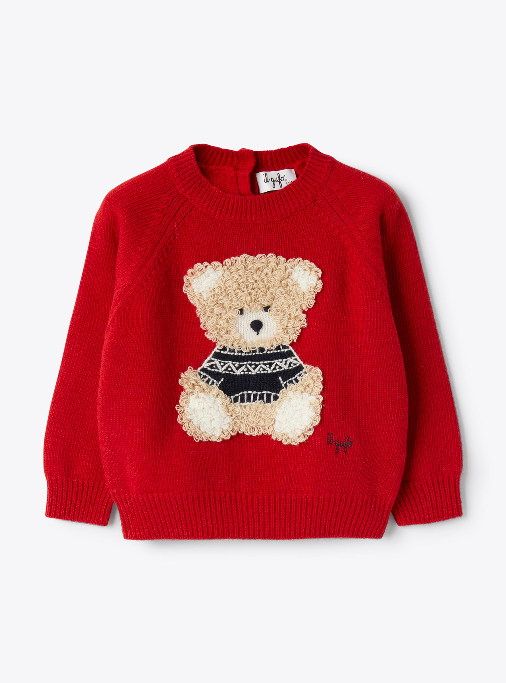 Wool sweater with emroidered bear - Sweaters - Il Gufo