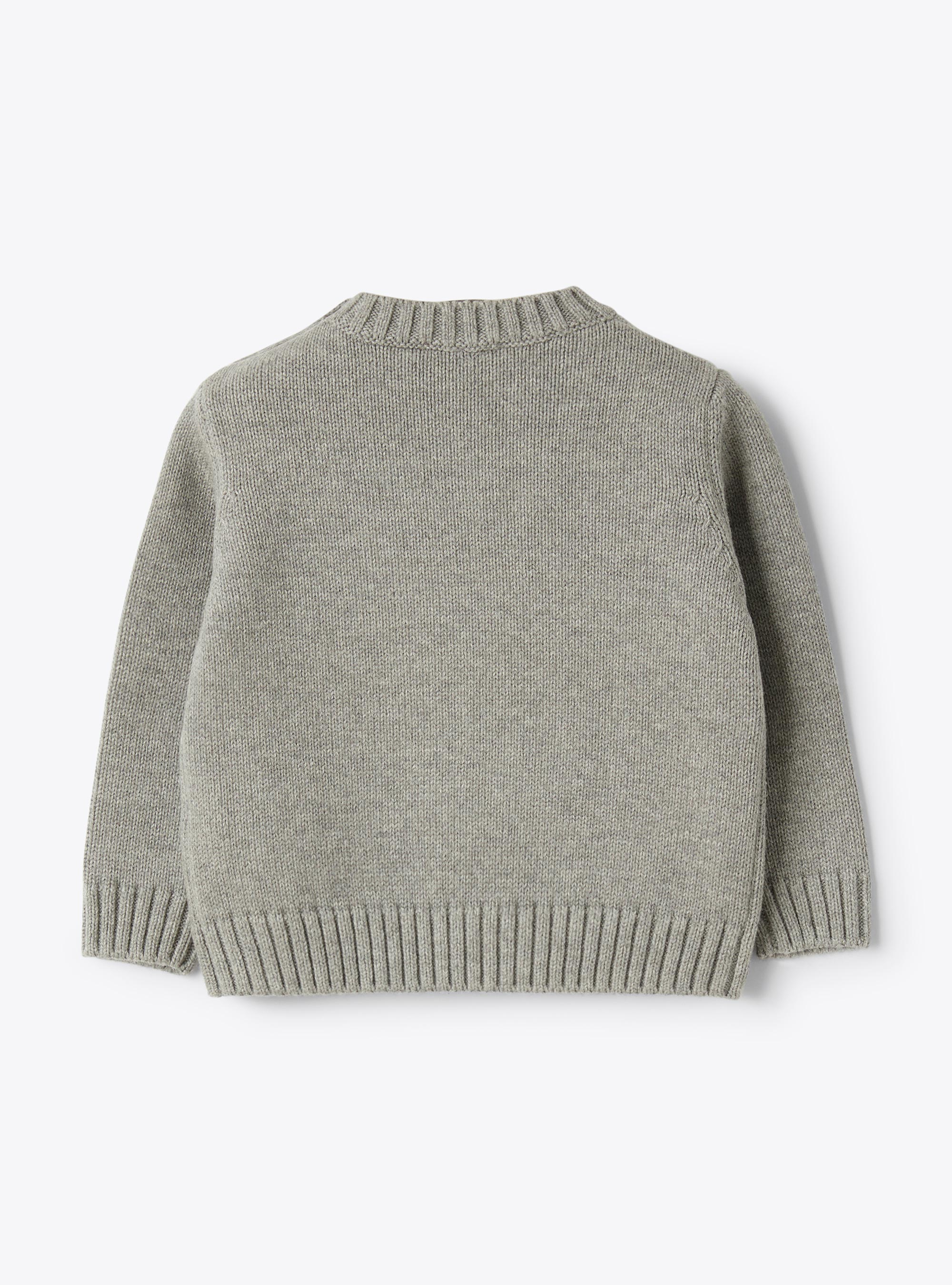 Organic cotton sweater with bear - Grey | Il Gufo