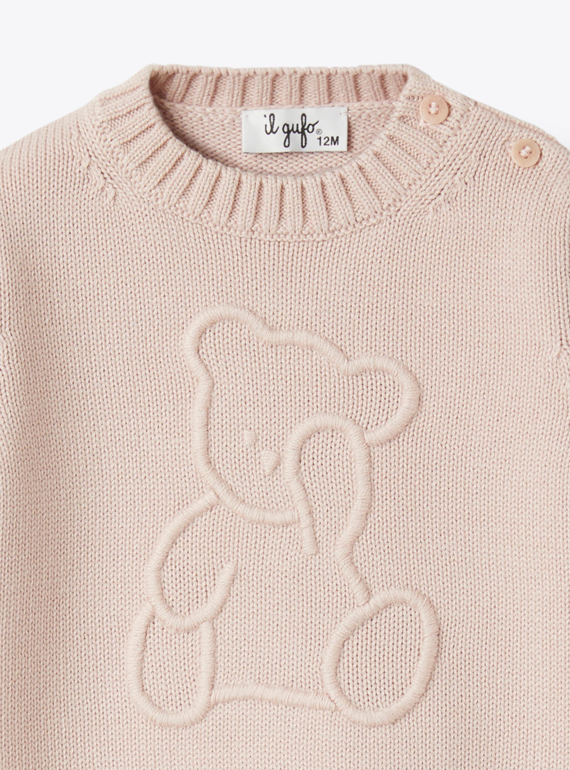 Maglione in cotone organico con orso - Rosa | Il Gufo