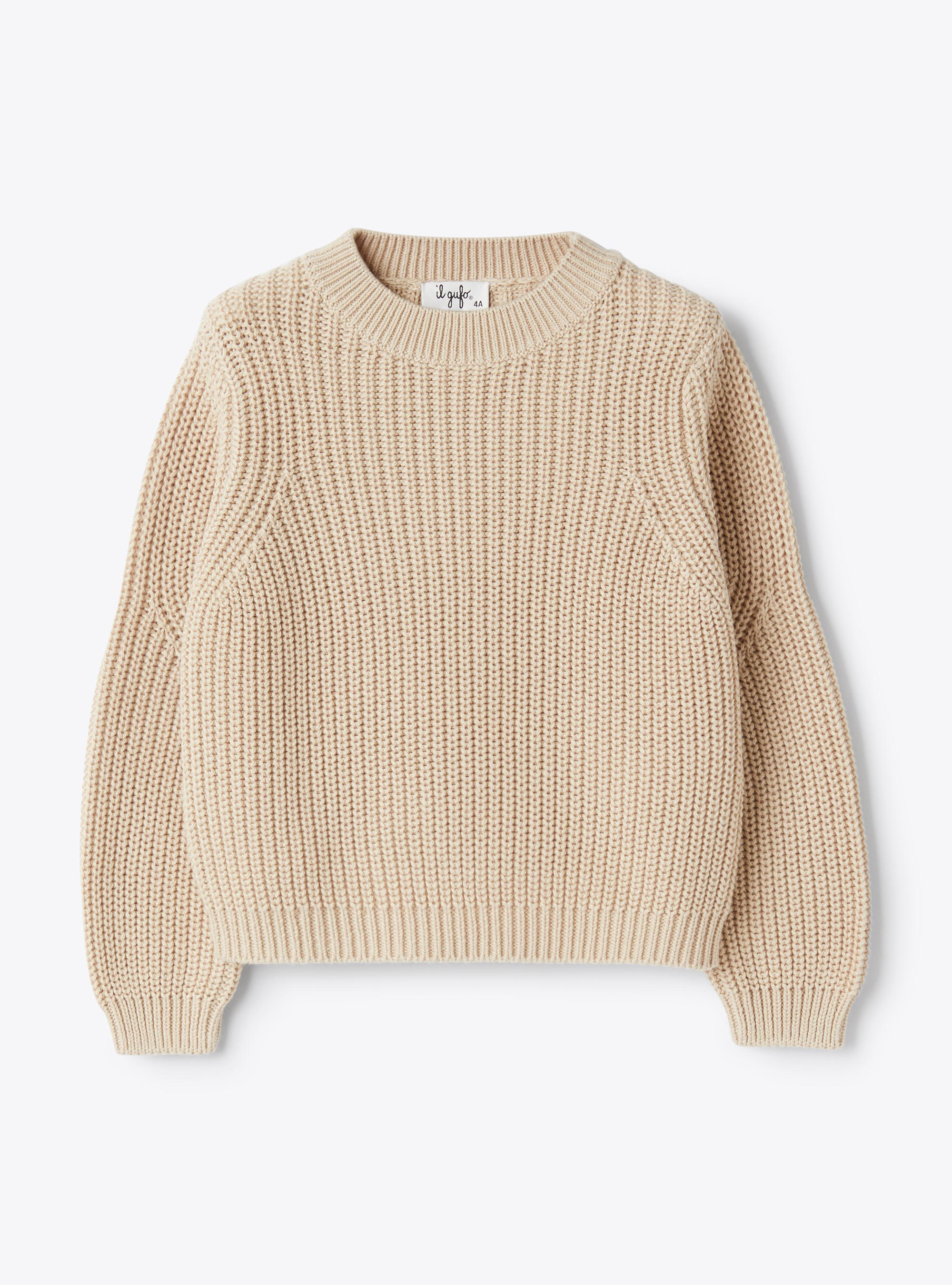 Maglione in cotone a costa inglese - Beige | Il Gufo