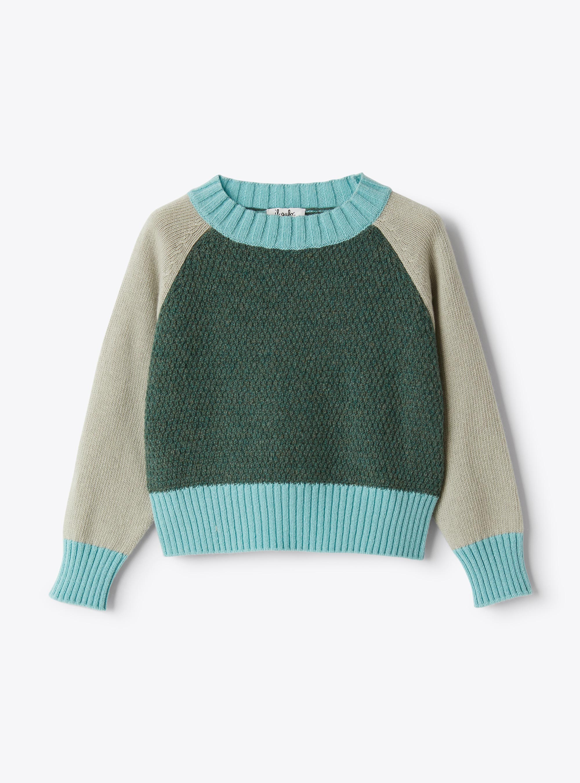 Maglia in lana color-block - Verde | Il Gufo