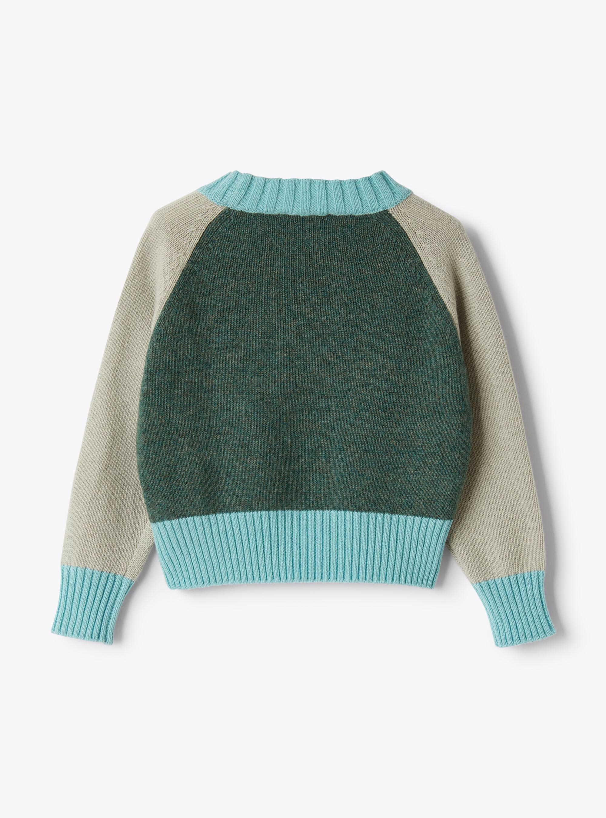 Color-Block-Wollpullover - Grün | Il Gufo