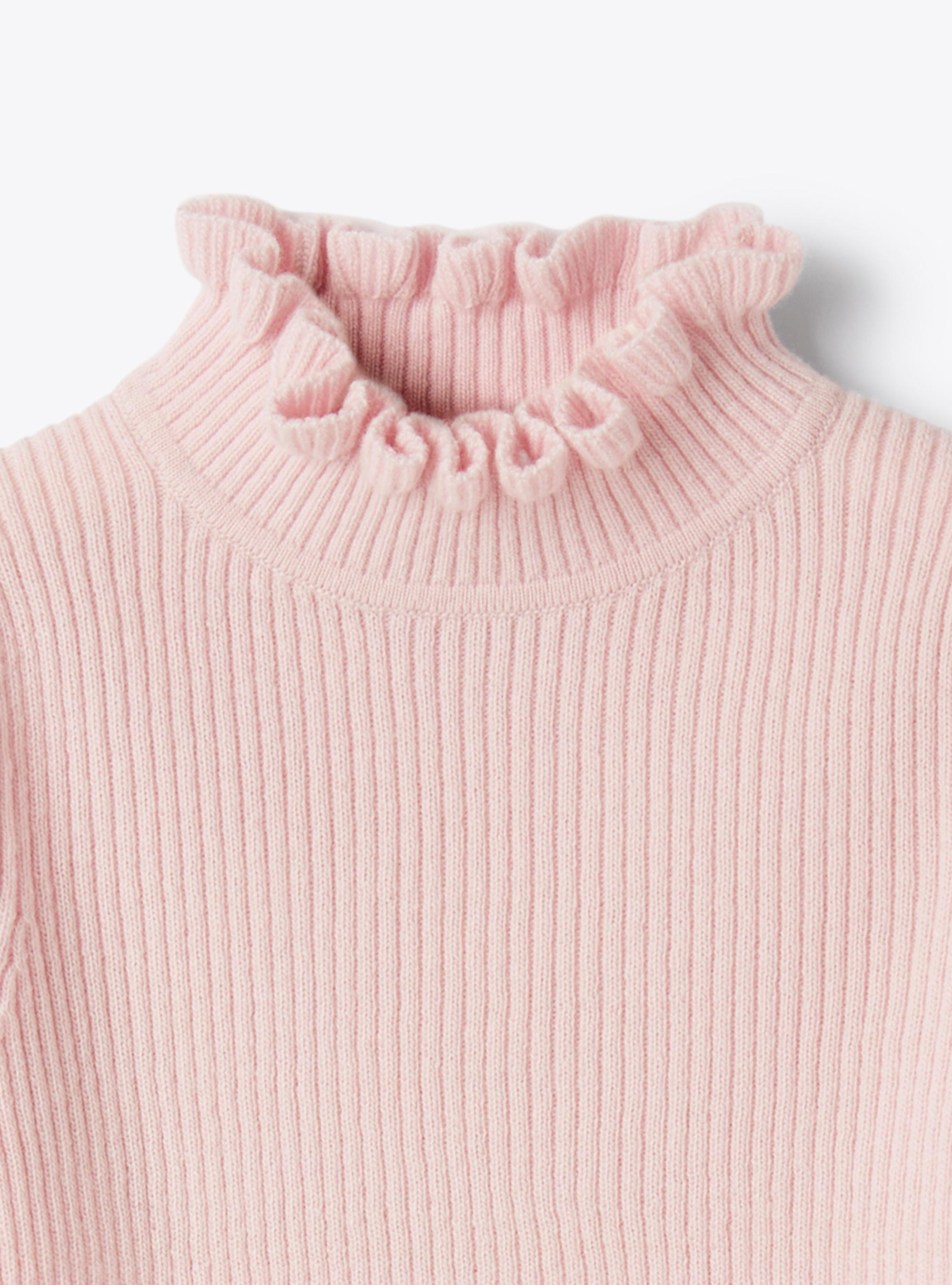 Merino wool sweater with ruffles - Pink | Il Gufo