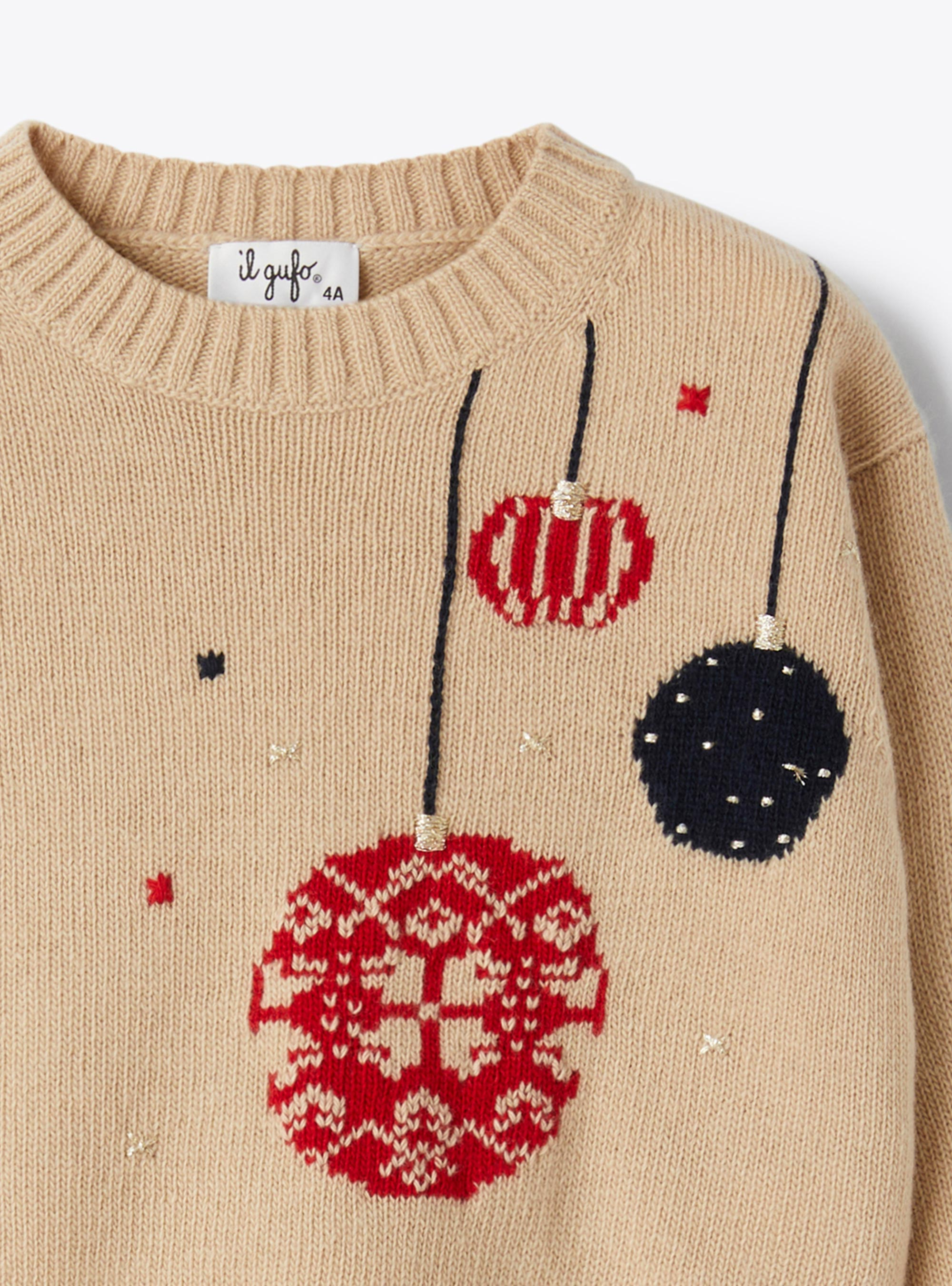 Pull en laine avec motif de Noël - Beige | Il Gufo