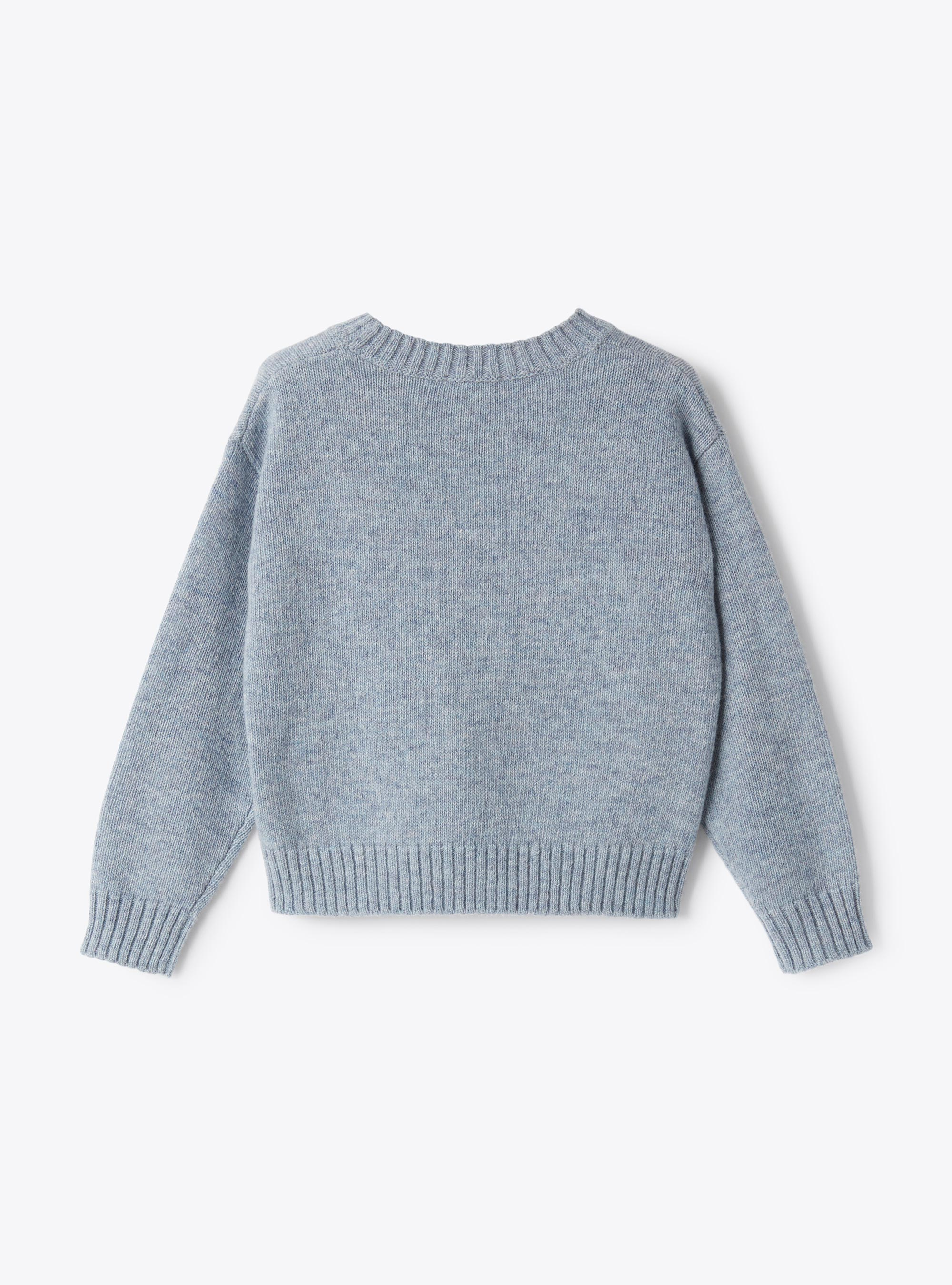 Wool sweater with polar bear - Light blue | Il Gufo