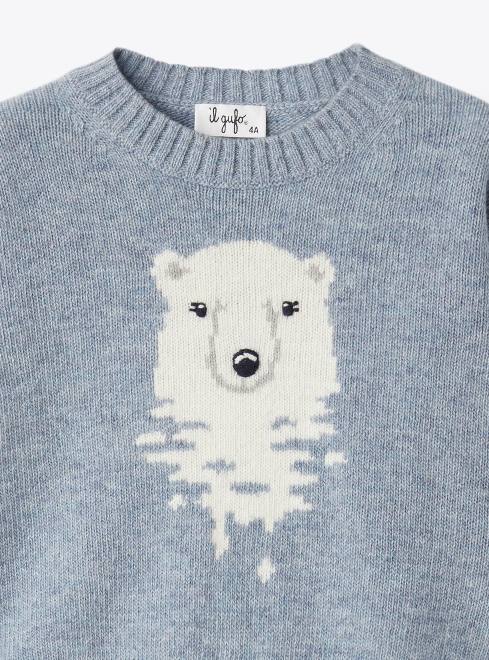 Wool sweater with polar bear - Light blue | Il Gufo