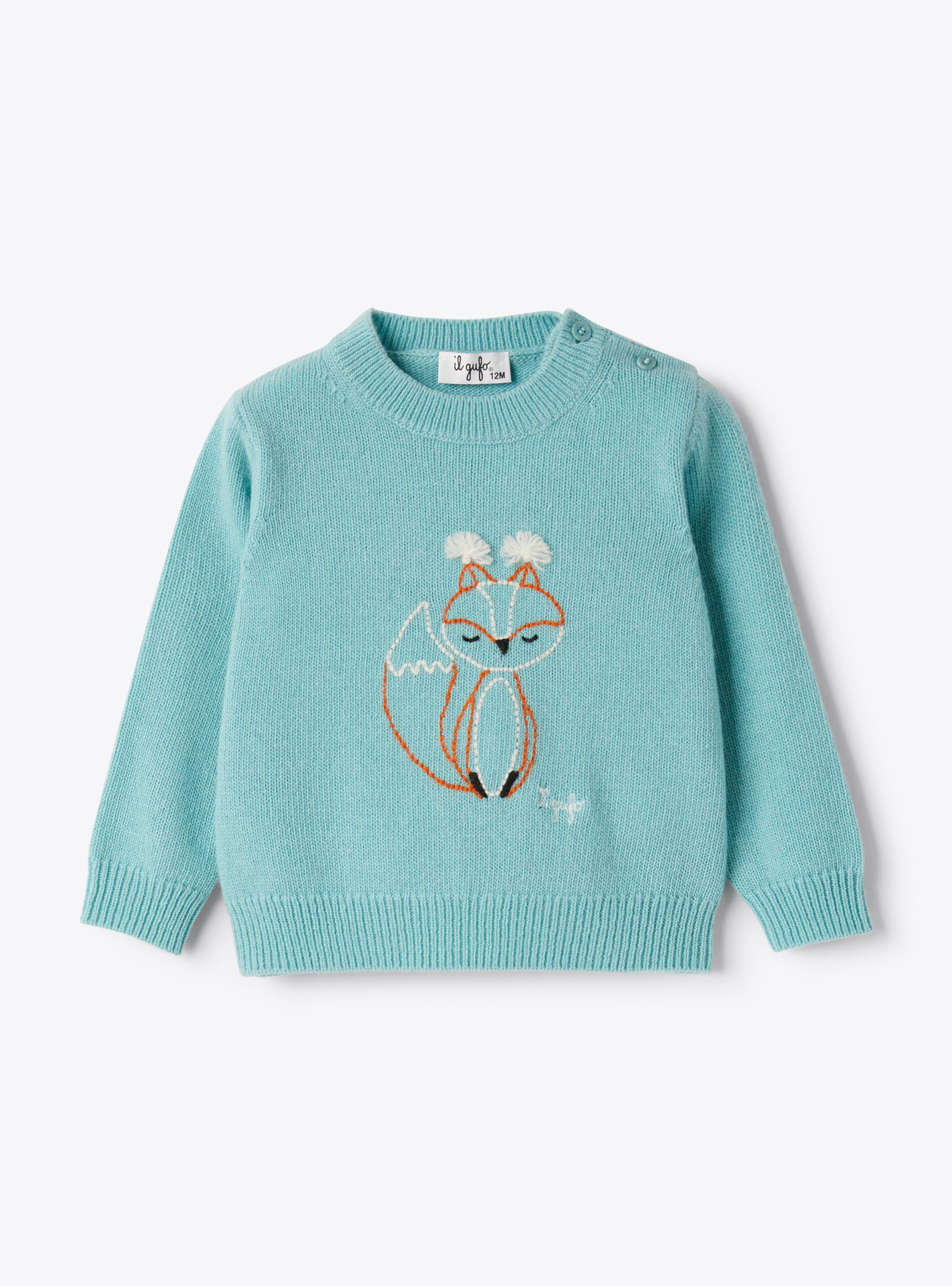 Wool sweater with fox embroidery - Sweaters - Il Gufo