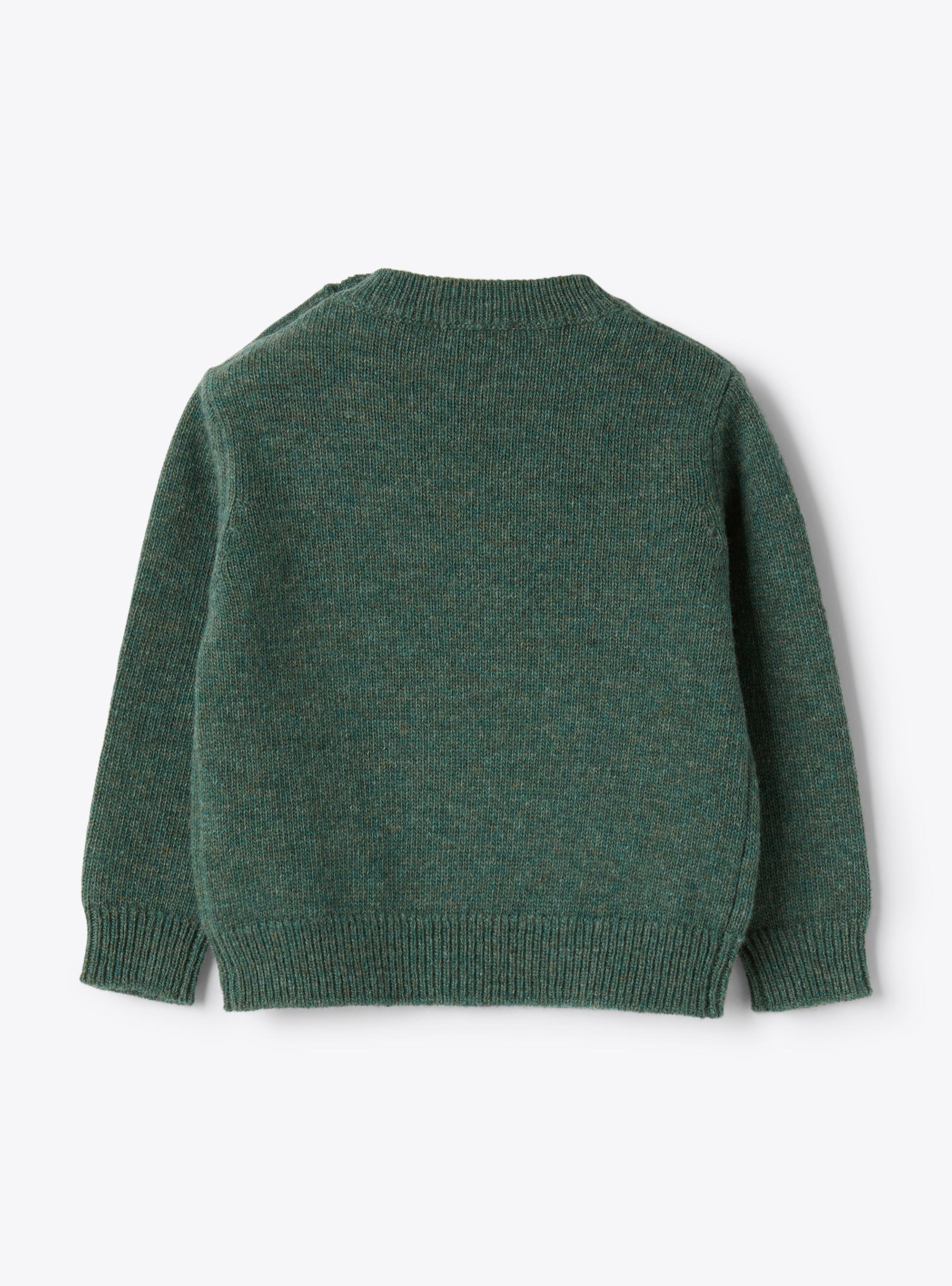 Wool sweater with fox embroidery - Green | Il Gufo