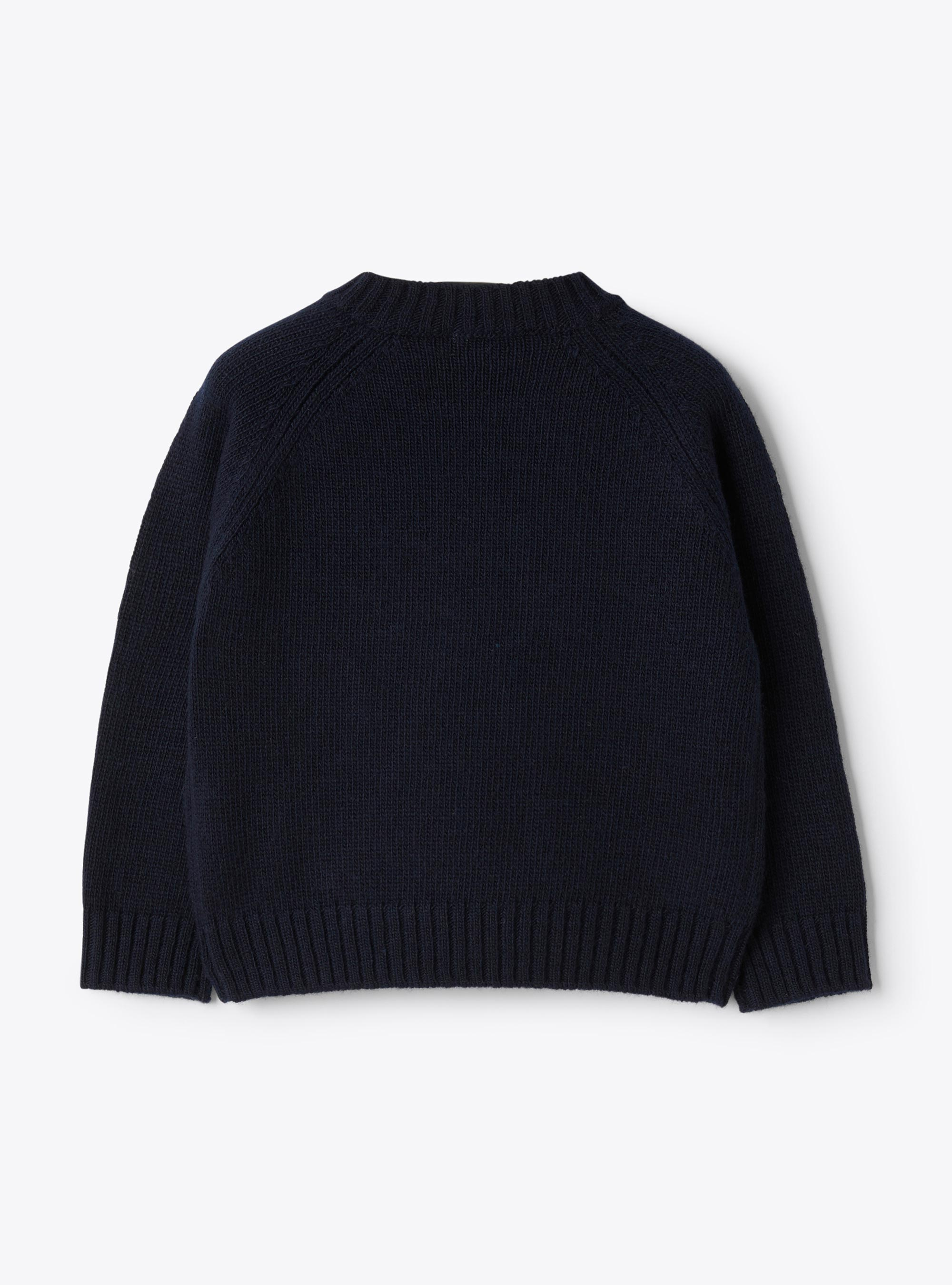 Wool sweater with cat embroidery - Blue | Il Gufo