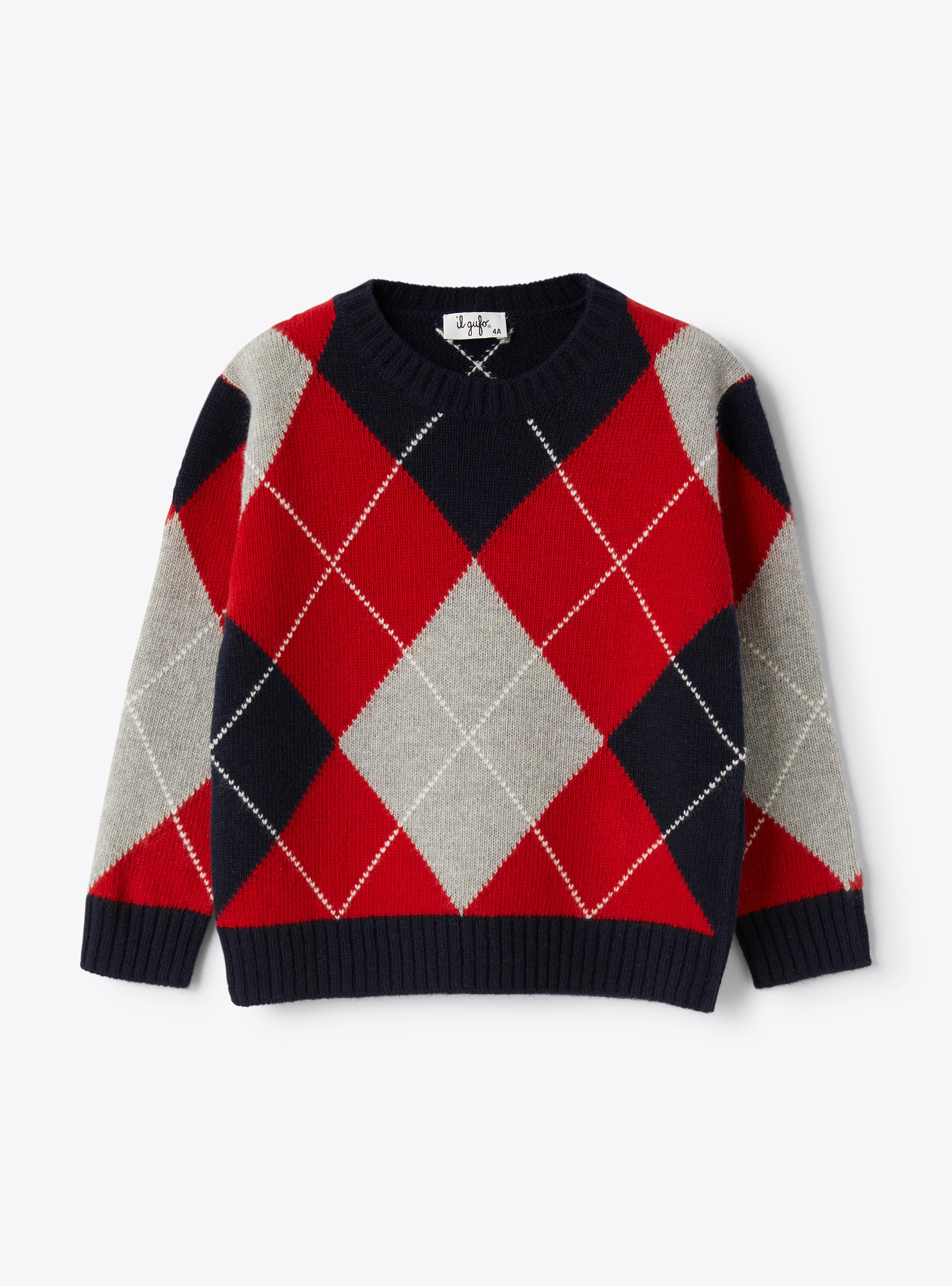 Wool sweater with a diamond pattern - Blue | Il Gufo