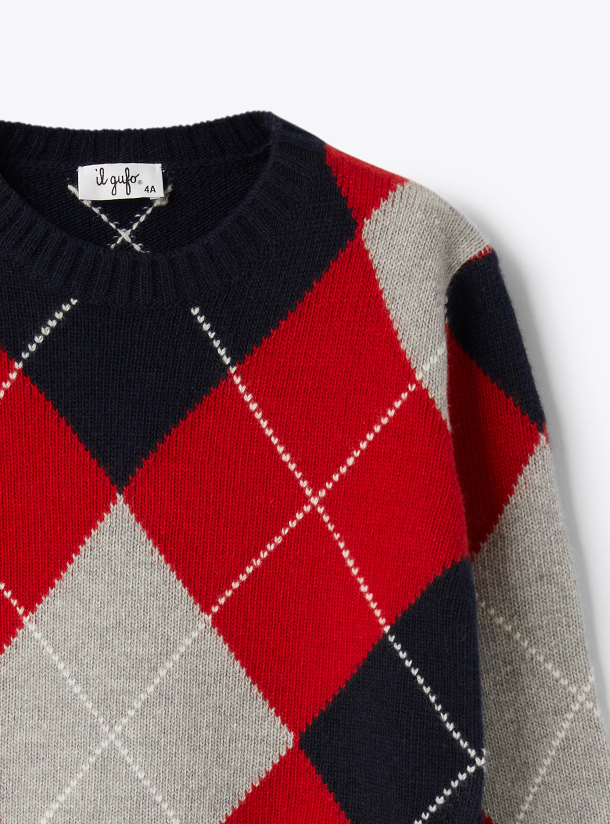 Wool sweater with a diamond pattern - Blue | Il Gufo