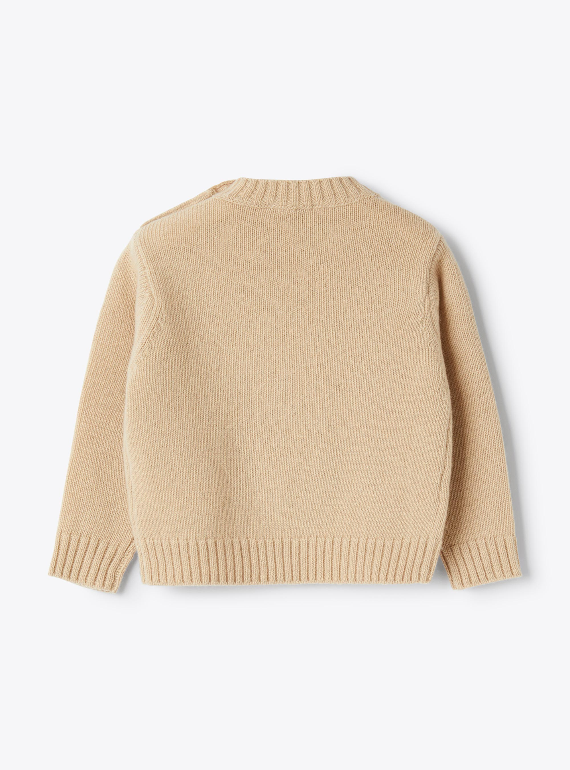 Maglione in lana con ricamo leone - Beige | Il Gufo