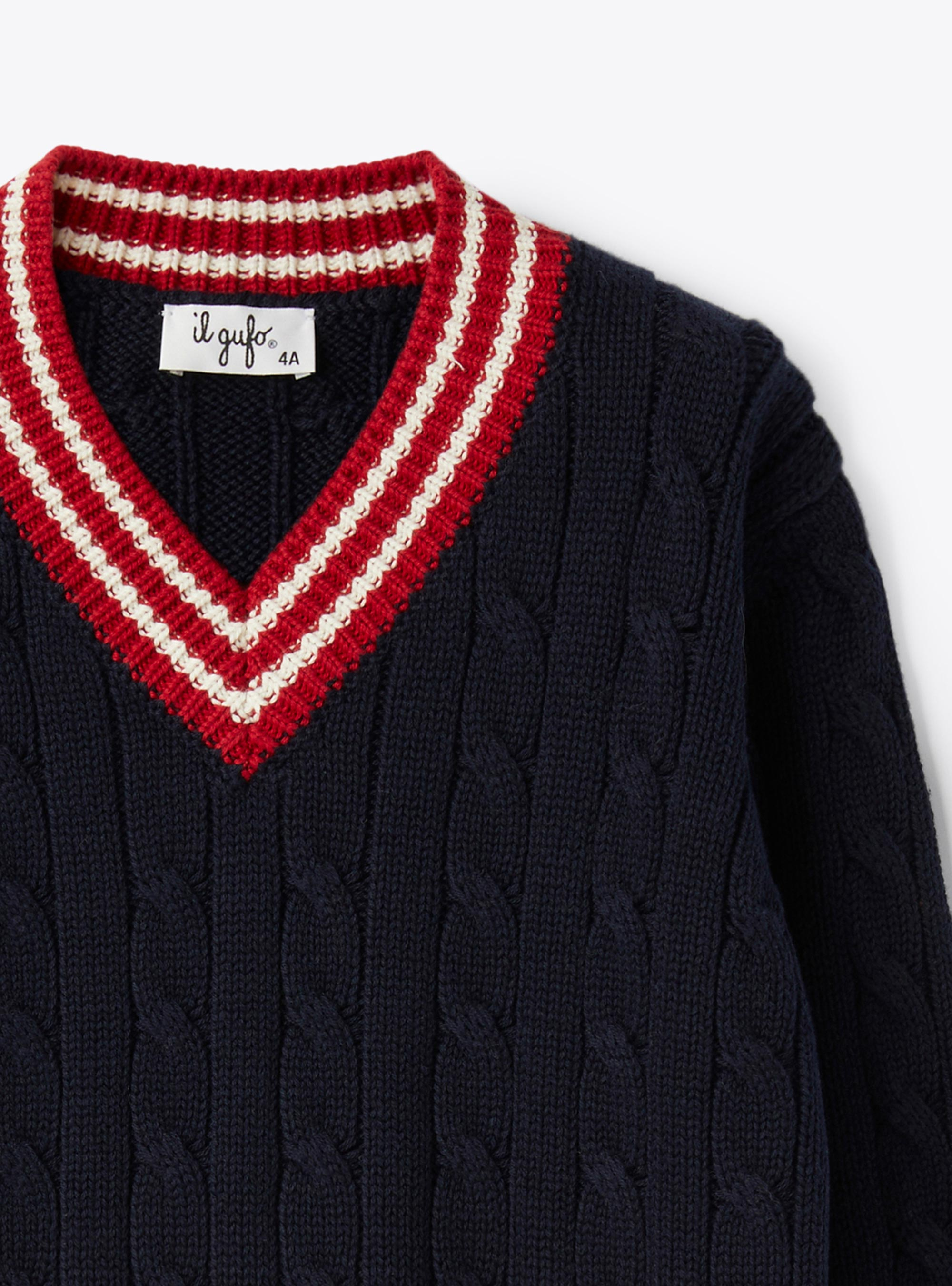 Organic cotton sweater with cable knit - Blue | Il Gufo