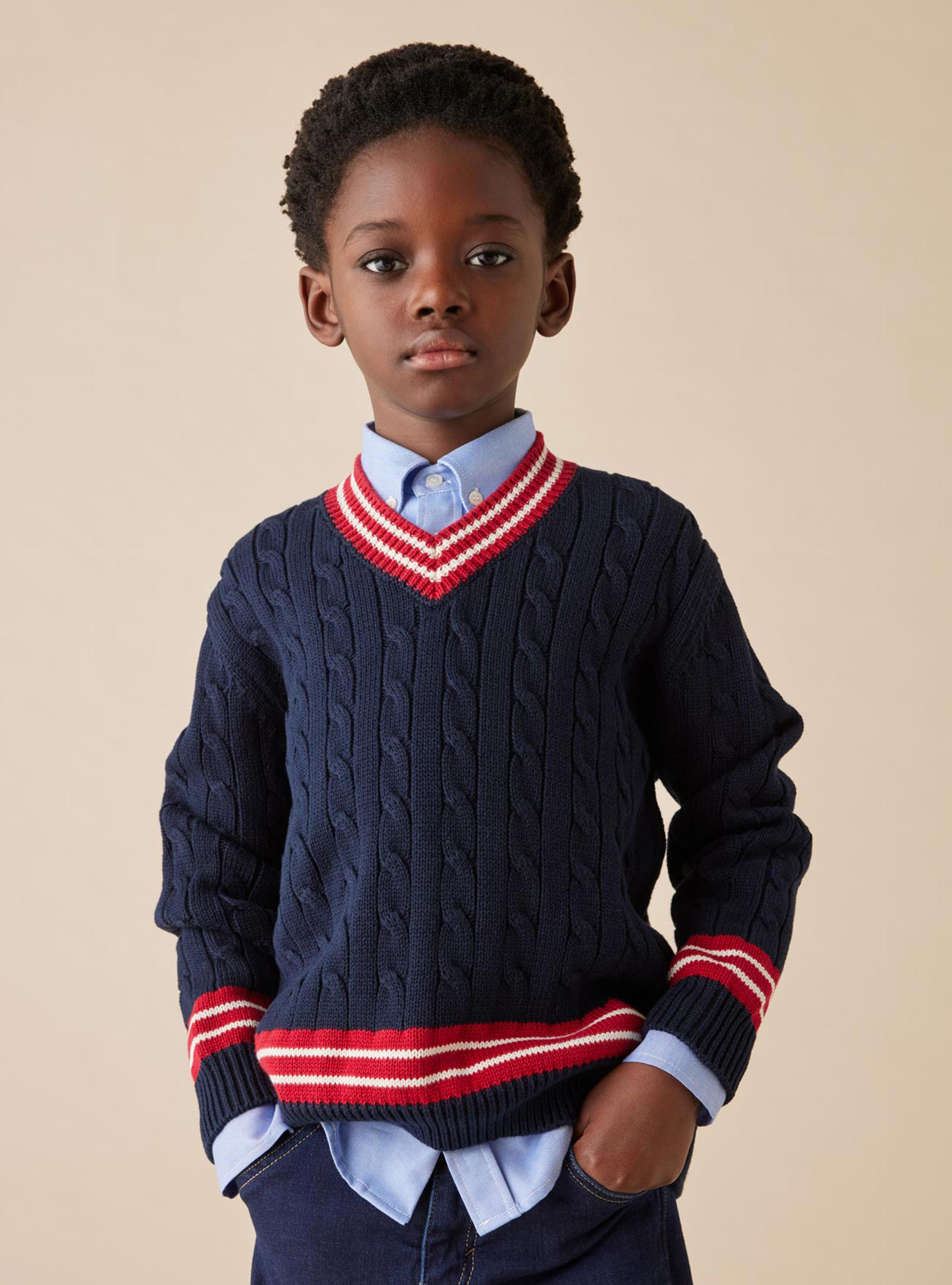 Organic cotton sweater with cable knit - Blue | Il Gufo