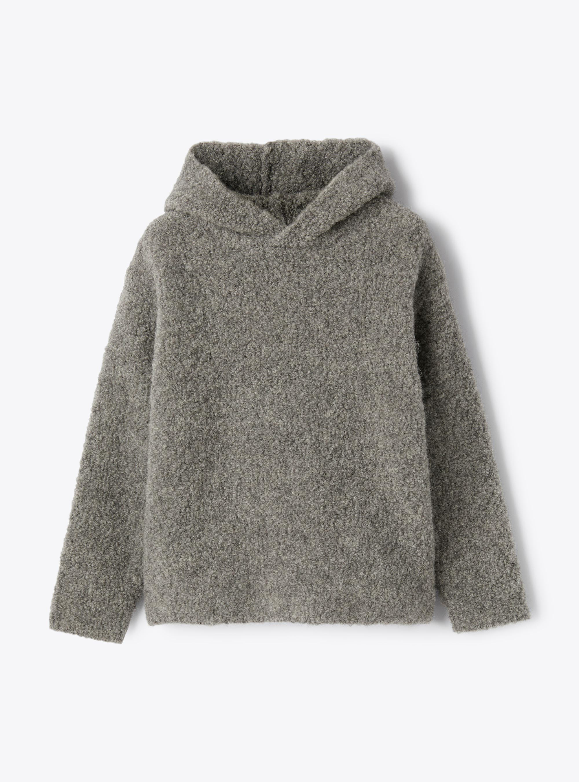 Pull en mélange alpaga avec capuche - Gris | Il Gufo