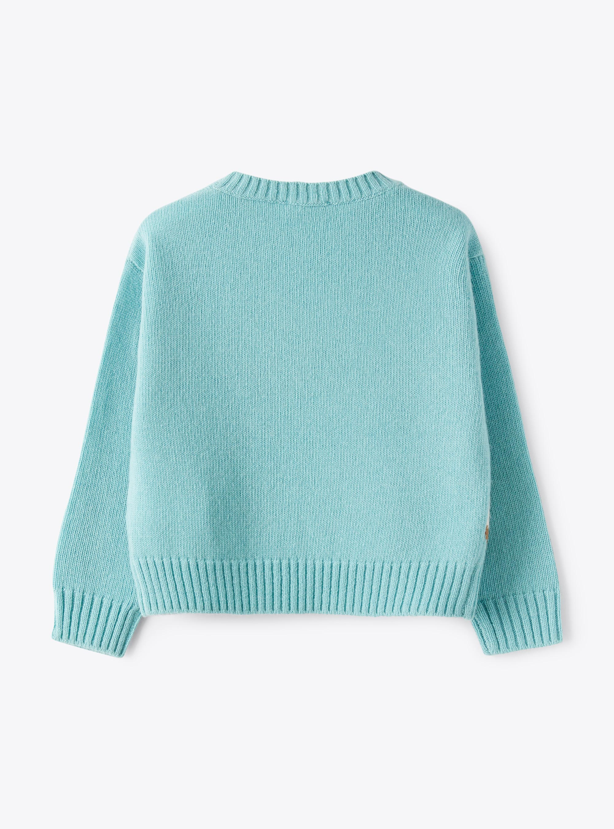 Wool sweater with fawn - Light blue | Il Gufo