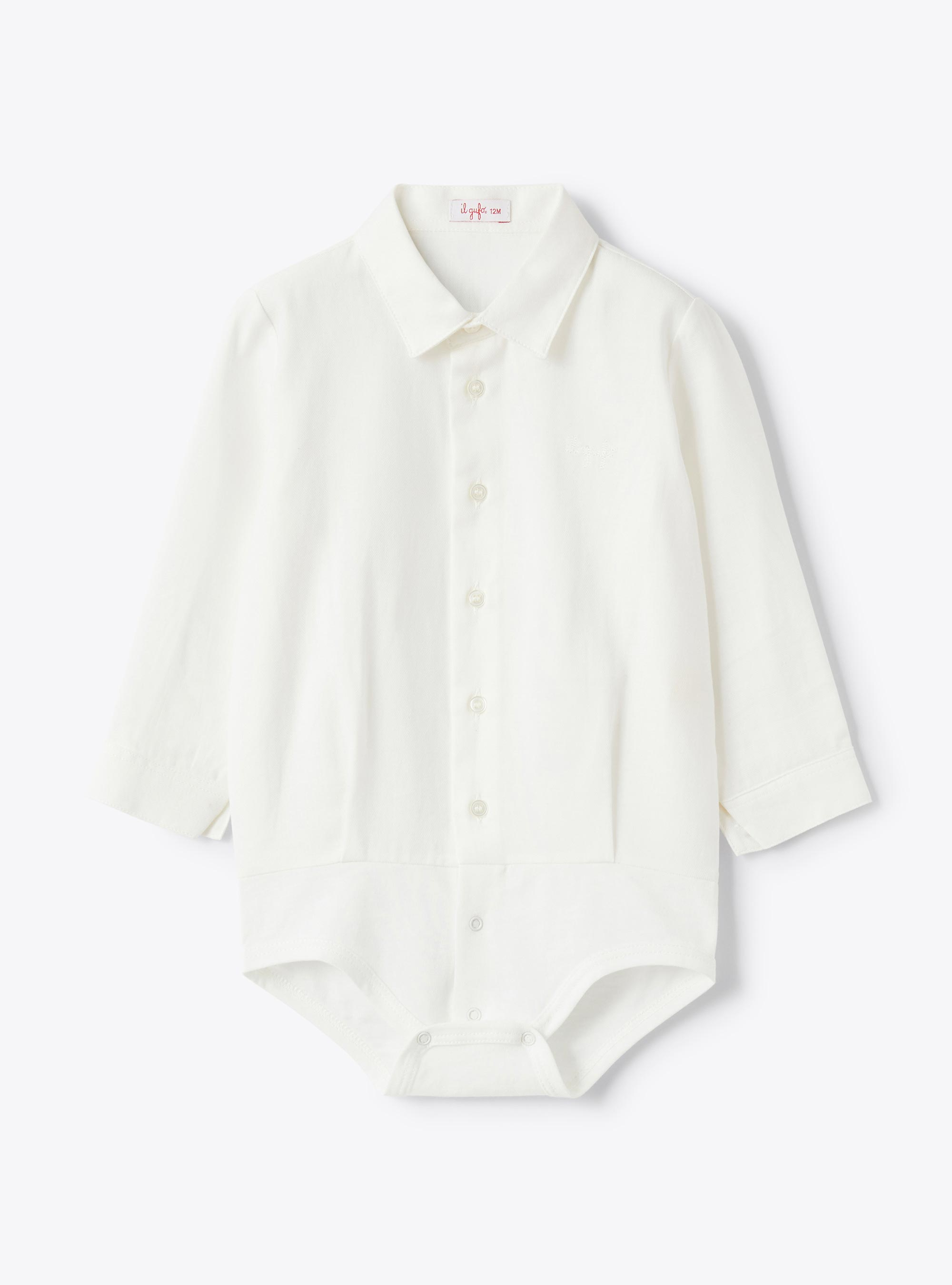 Button-down bodysuit in cotton voile - White | Il Gufo