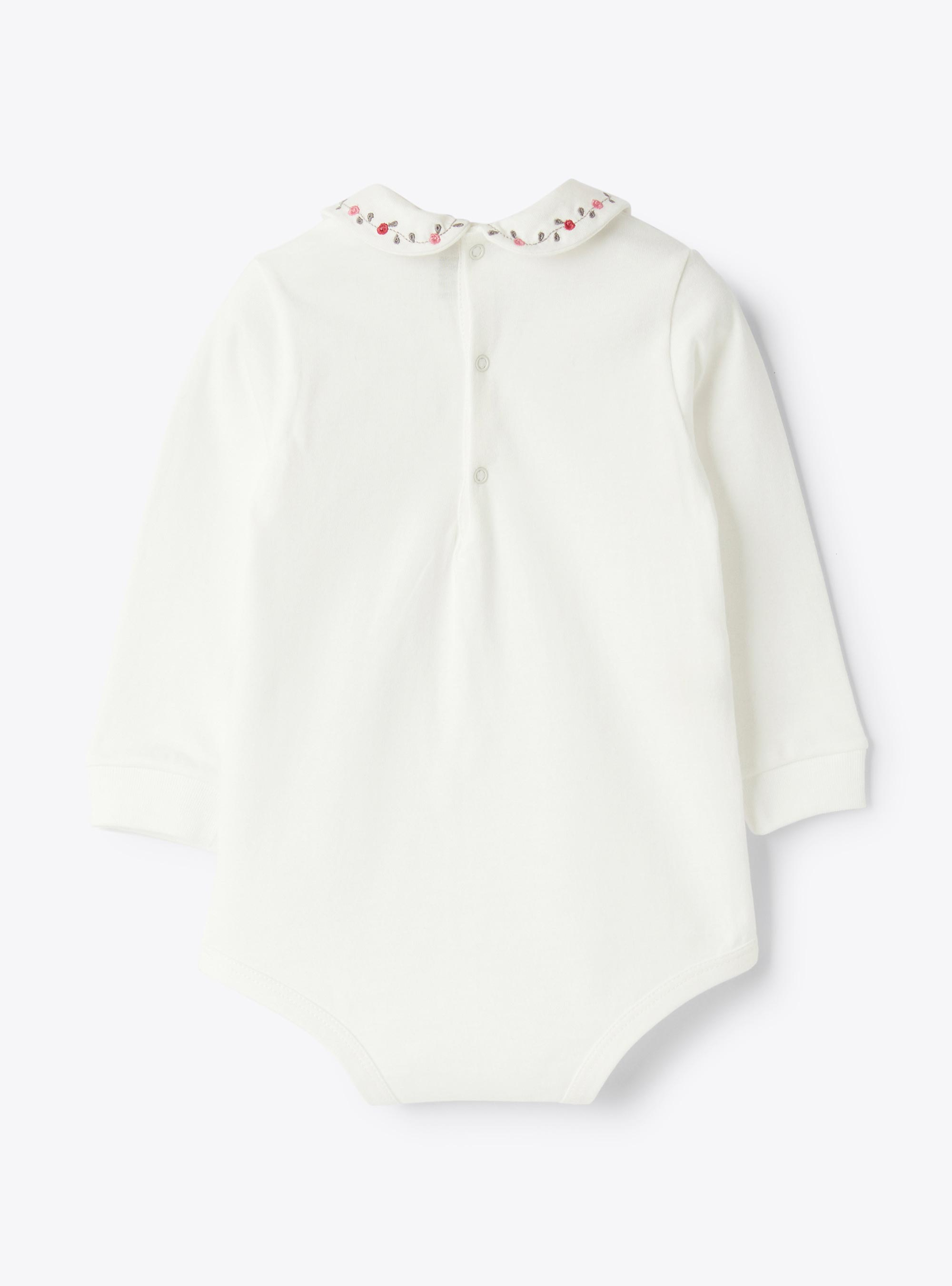 Cotton jersey bodysuit with embroidery - White | Il Gufo