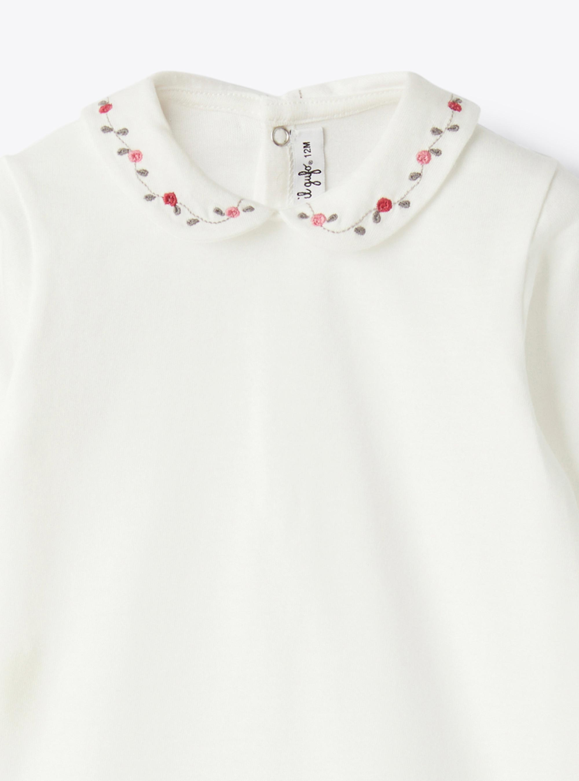 Cotton jersey bodysuit with embroidery - White | Il Gufo