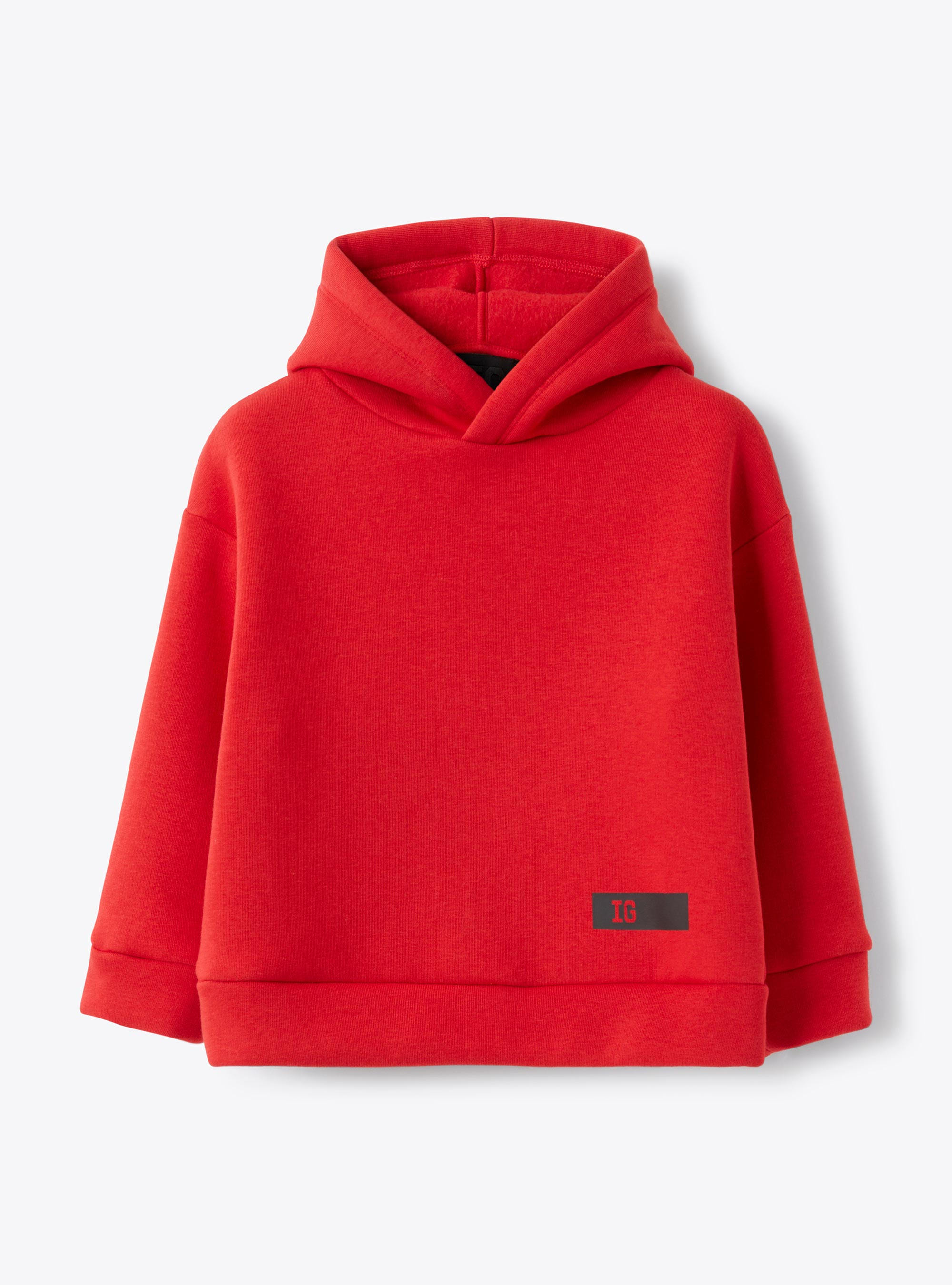 Angerautes Sweatshirt mit Kapuze - Rot | Il Gufo