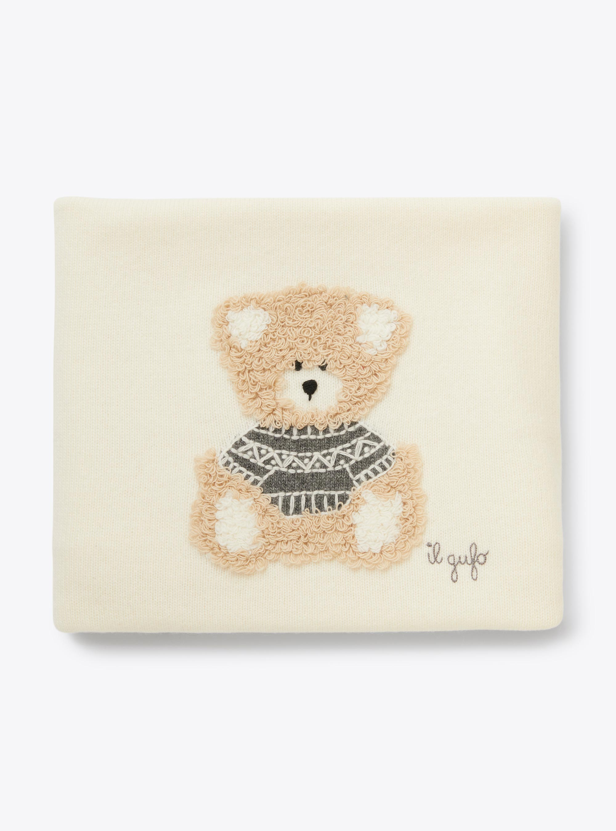 Wool blanket with teddy bear - White | Il Gufo