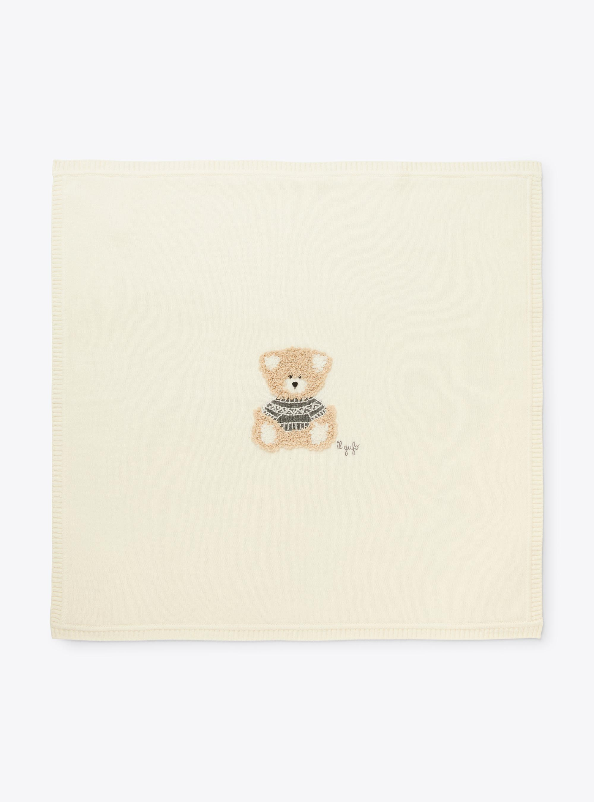 Wool blanket with teddy bear - White | Il Gufo