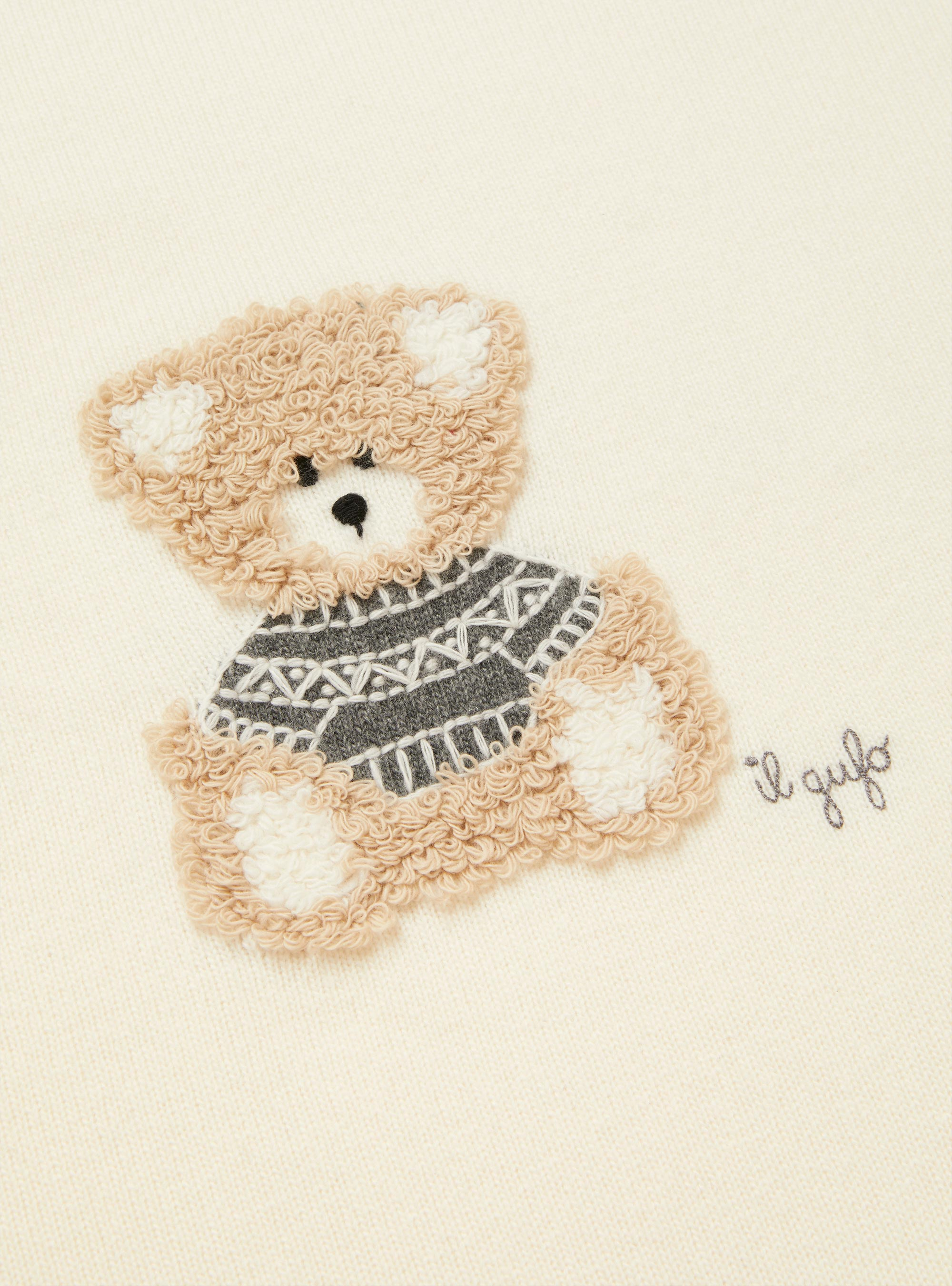 Wool blanket with teddy bear - White | Il Gufo