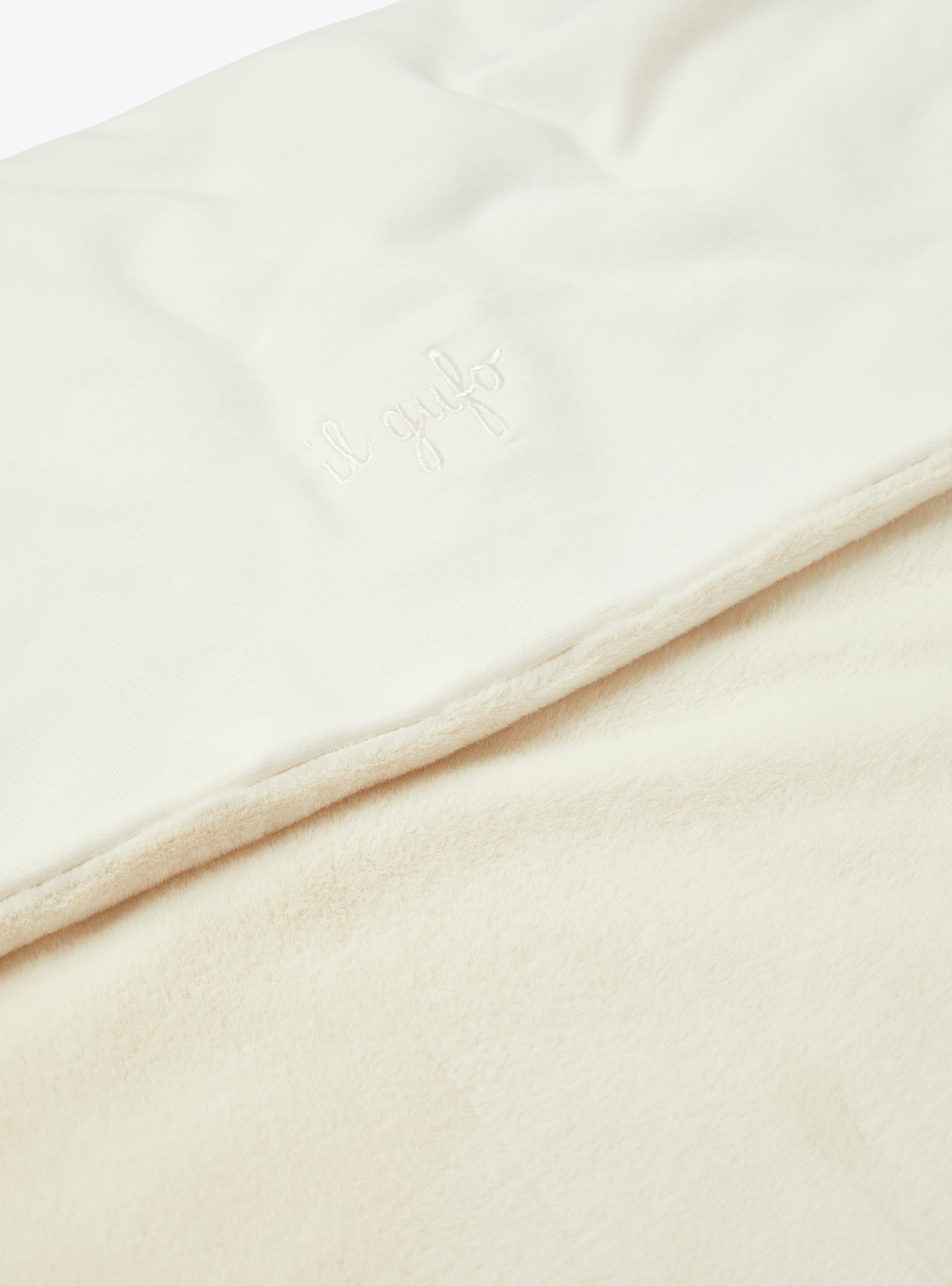 Eco-fur and stretch cotton fleece blanket - White | Il Gufo