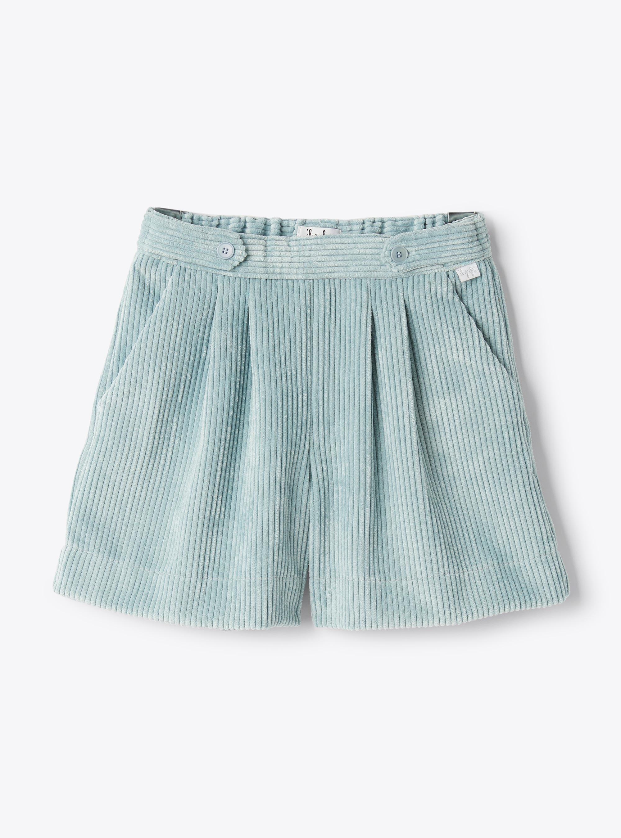 Pleated corduroy bermuda shorts - Light blue | Il Gufo