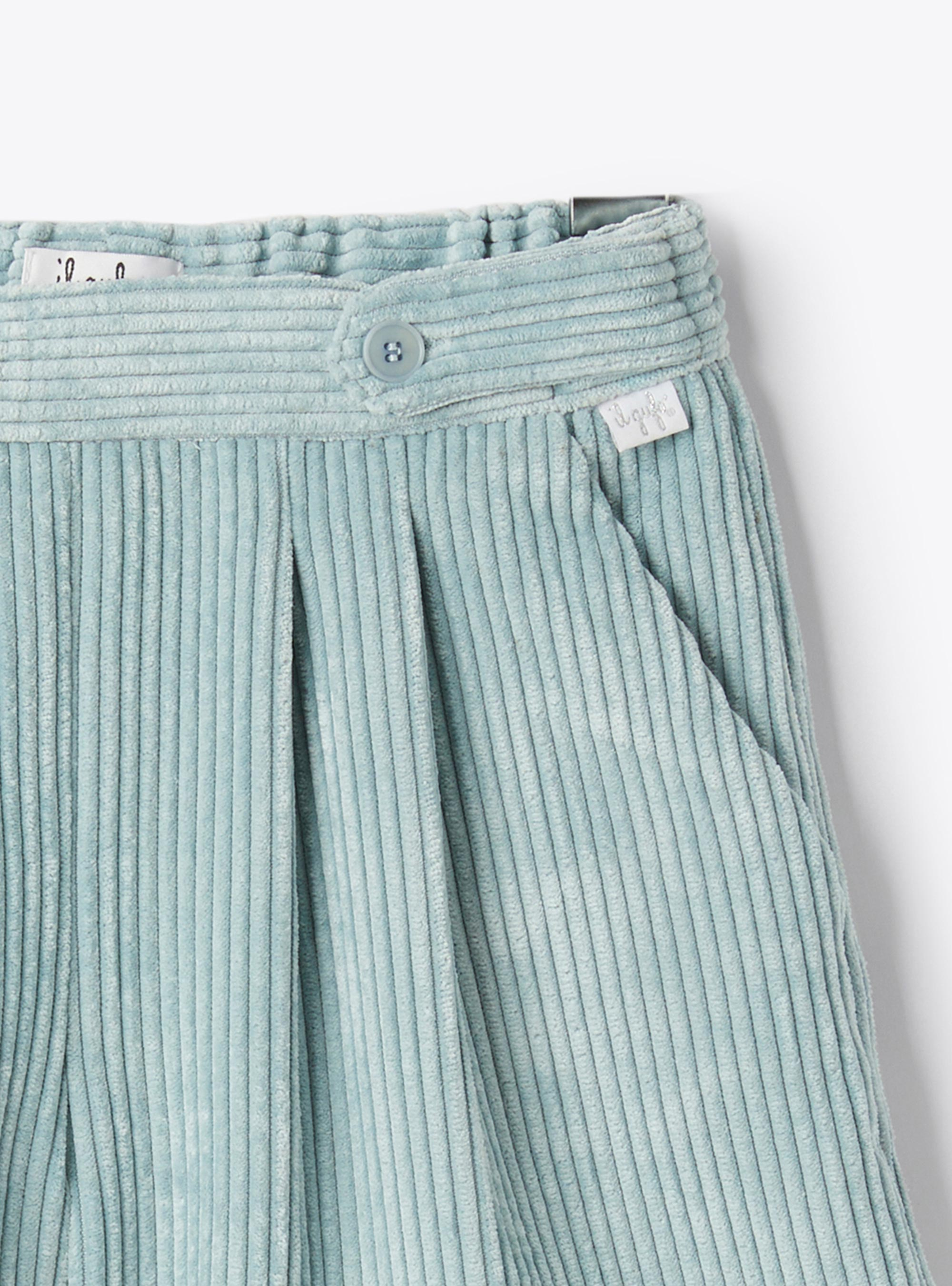 Pleated corduroy bermuda shorts - Light blue | Il Gufo