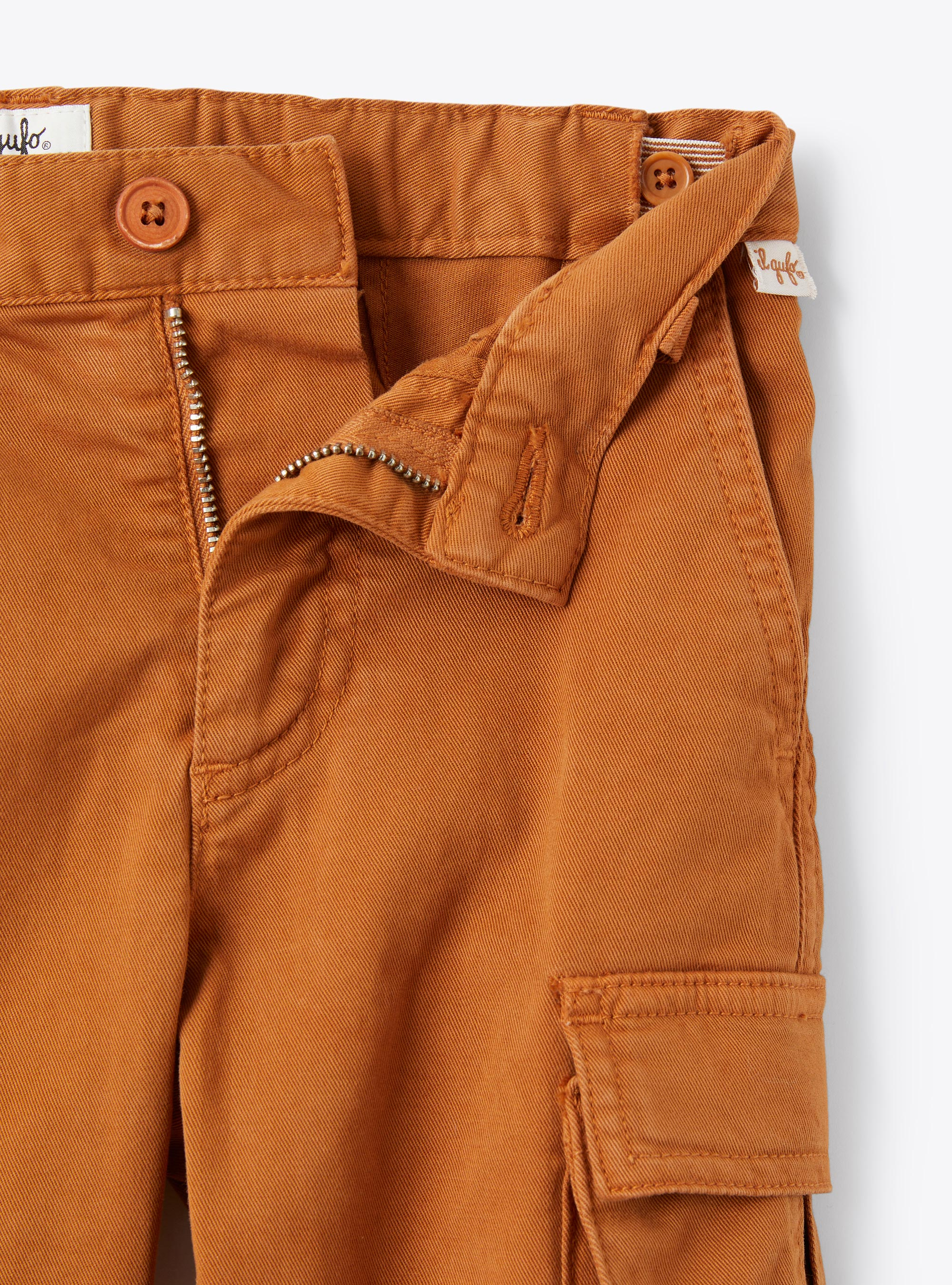 Cargo pants in stretch cotton gabardine - Brown | Il Gufo