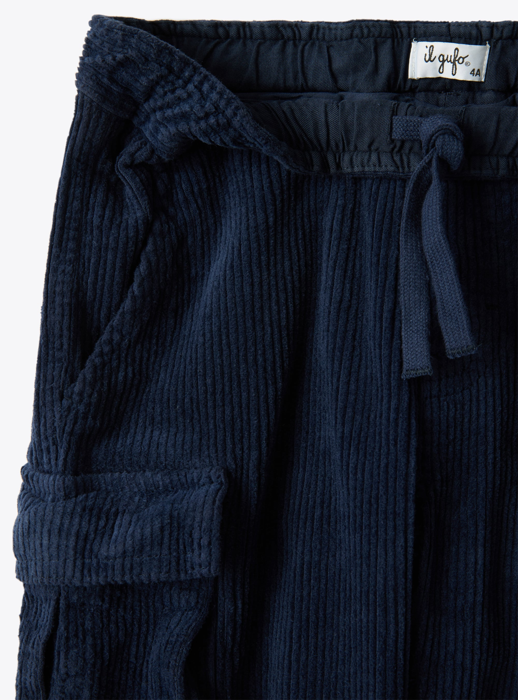 Cargo pants in ribbed stretch cotton corduroy - Blue | Il Gufo