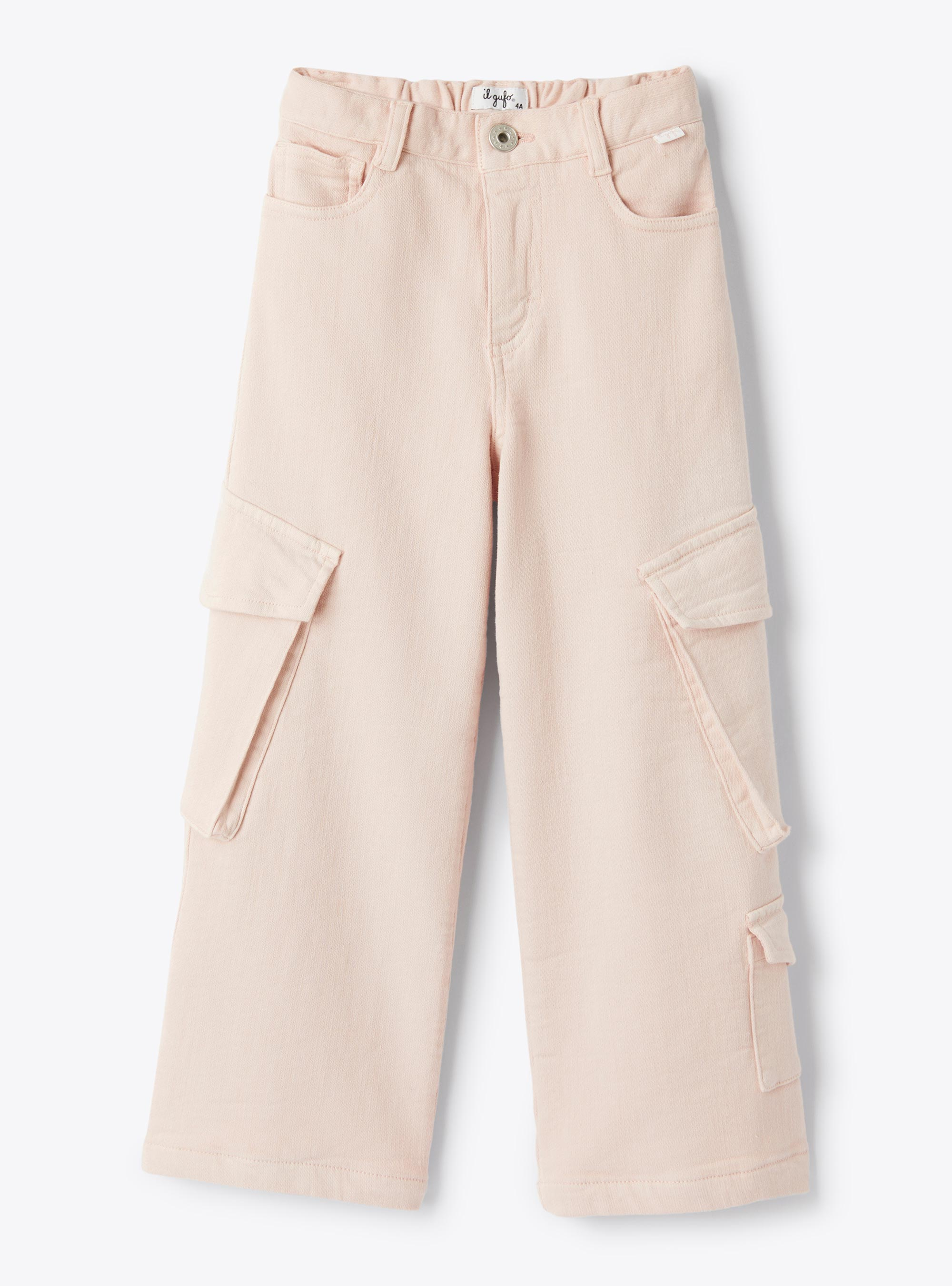 Fleece-lined denim cargo pants - Pink | Il Gufo