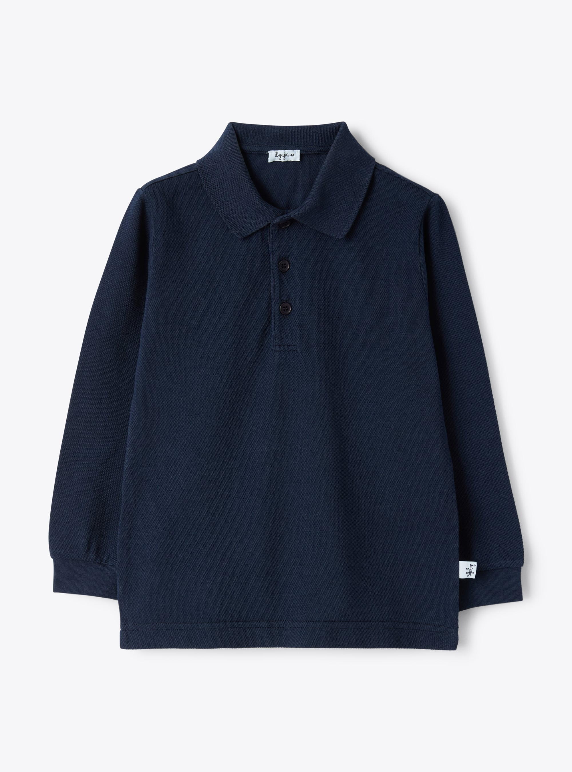 Long-sleeve piqué polo shirt - Blue | Il Gufo