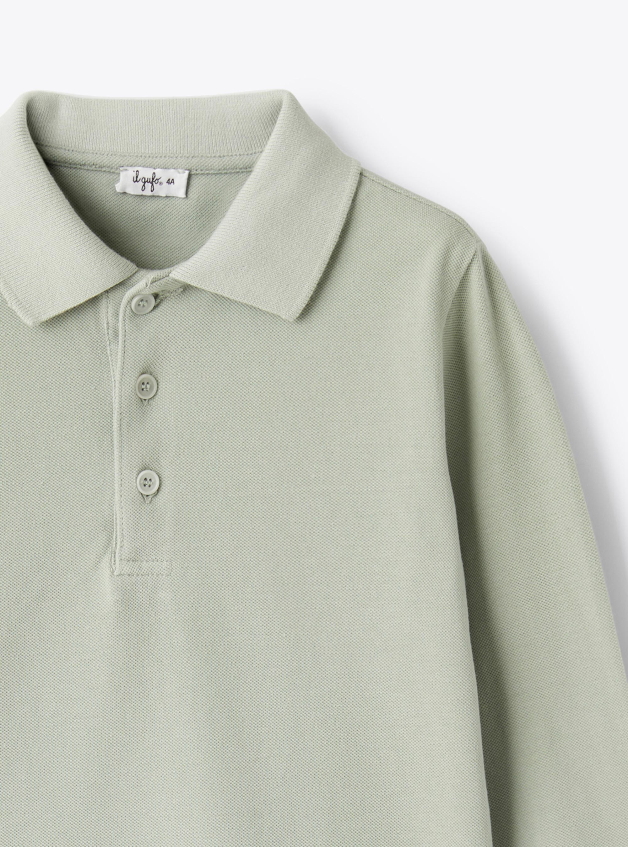 Long-sleeve piqué polo shirt - Green | Il Gufo