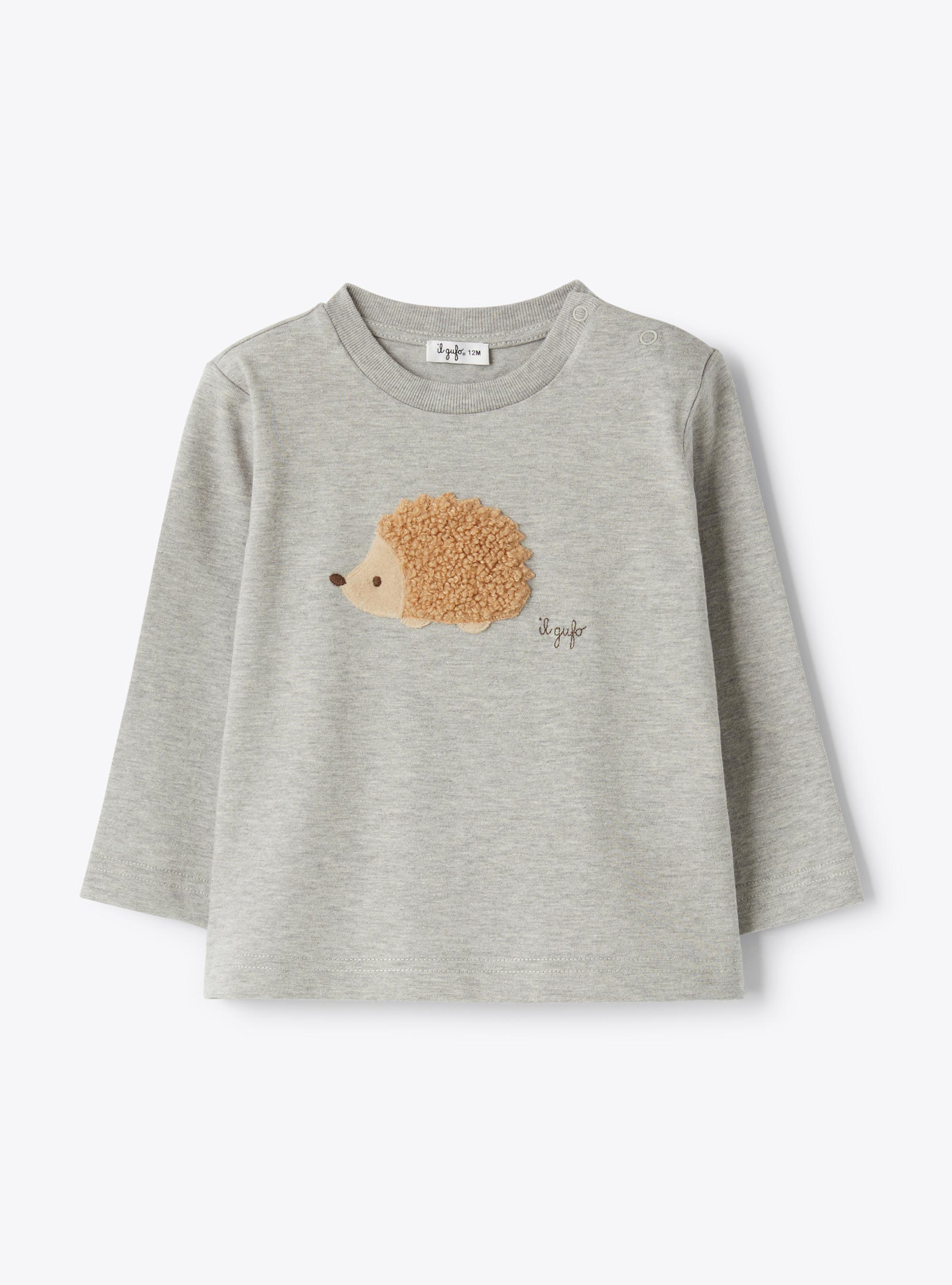 Cotton jersey T-shirt with appliqué - Grey | Il Gufo