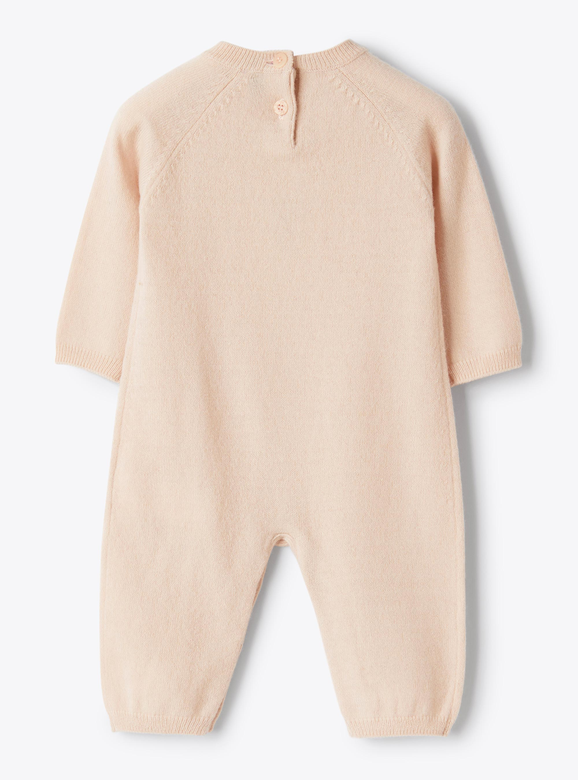 Merino wool jumpsuit with bear - Pink | Il Gufo