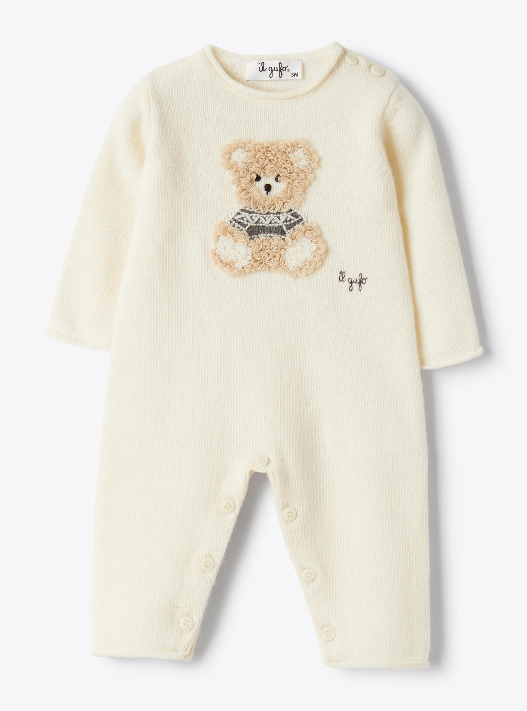 Merino wool jumpsuit with bear - Babygrows - Il Gufo