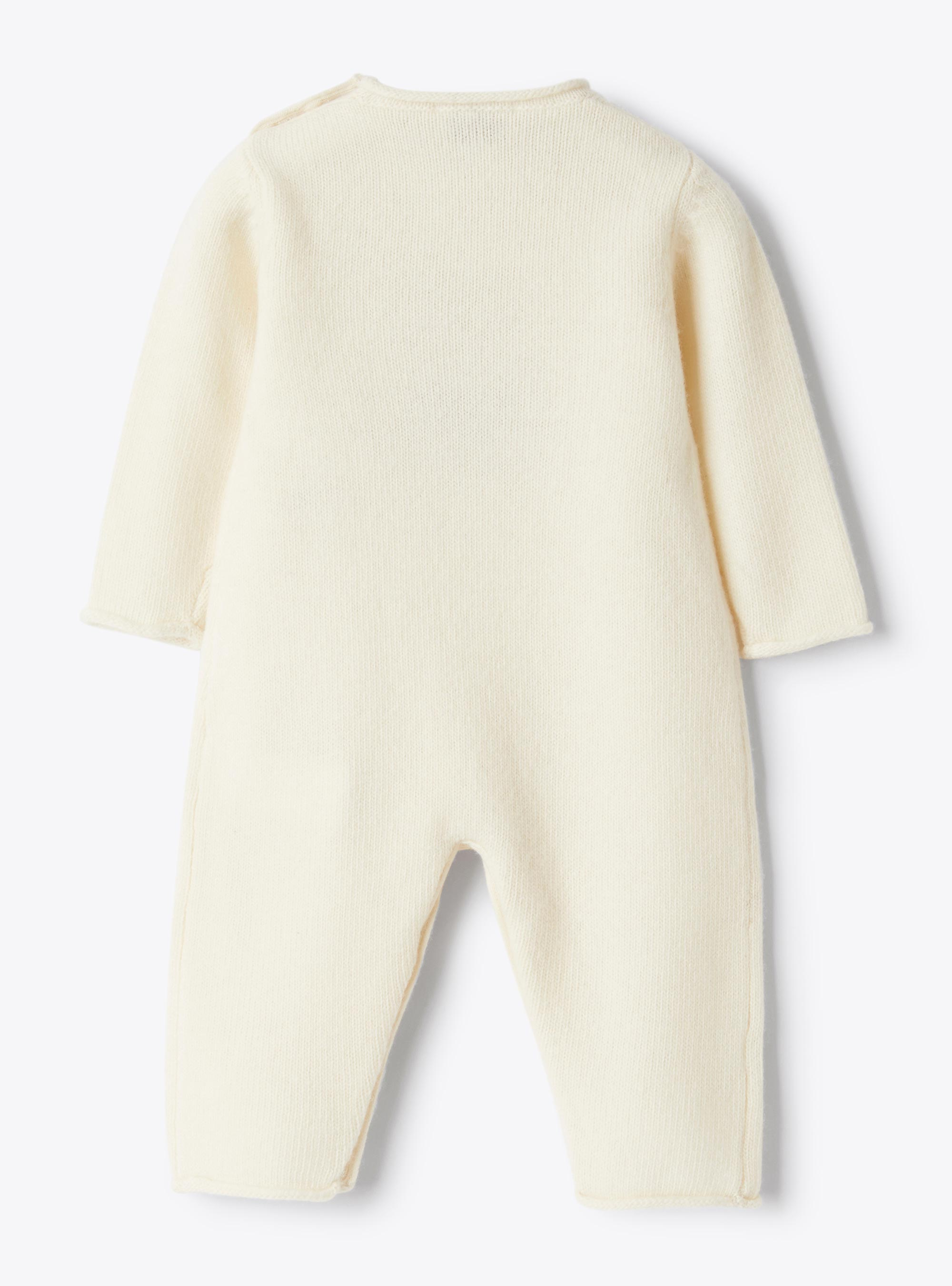 Merino wool jumpsuit with bear - White | Il Gufo