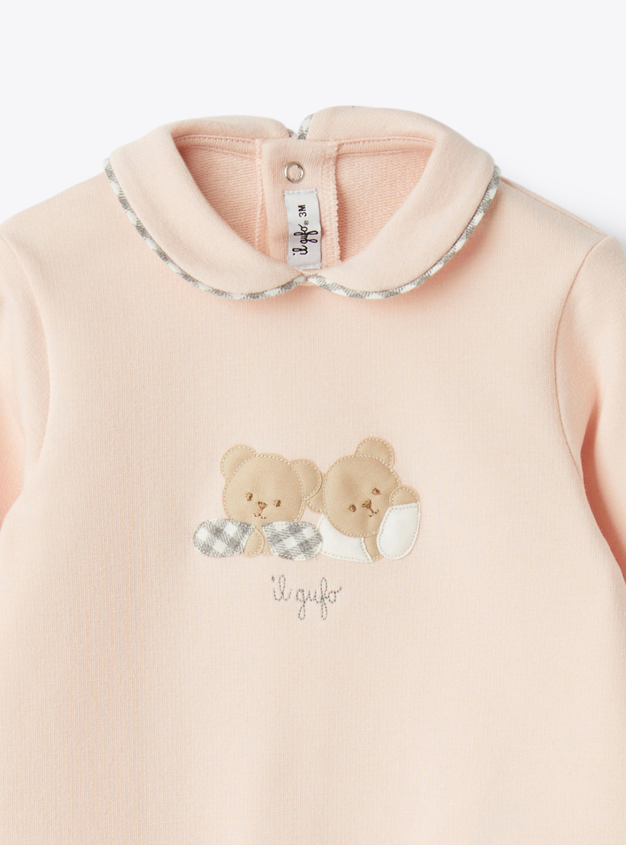 Stretch cotton fleece jumpsuit with little bears - Pink | Il Gufo