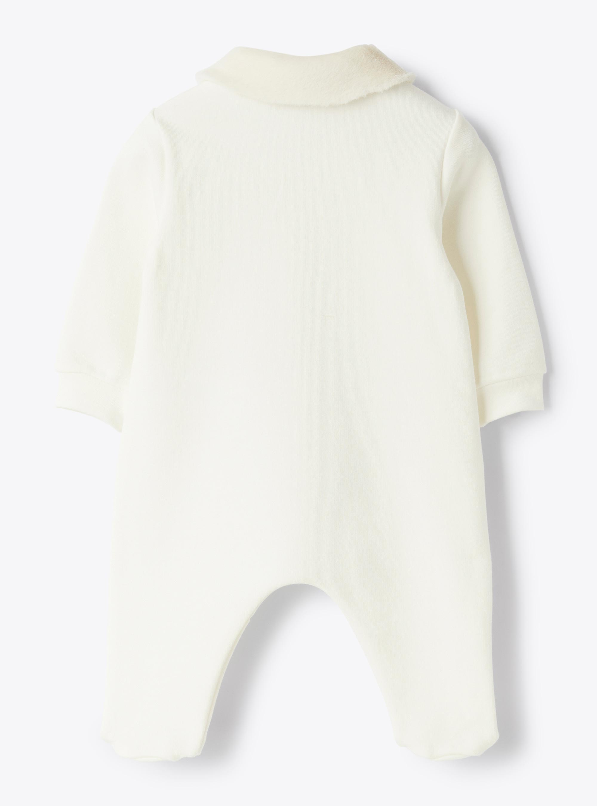 Stretch cotton fleece jumpsuit  with appliqué - White | Il Gufo