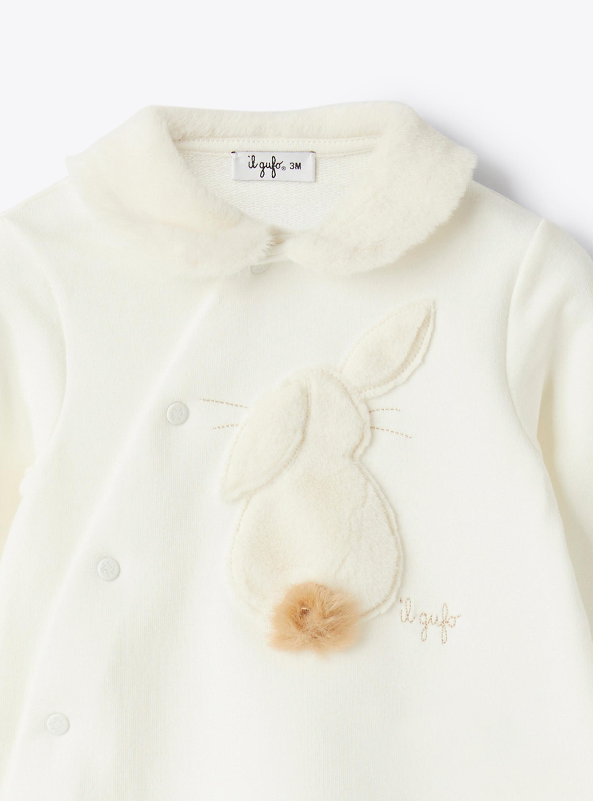 Stretch cotton fleece jumpsuit  with appliqué - White | Il Gufo