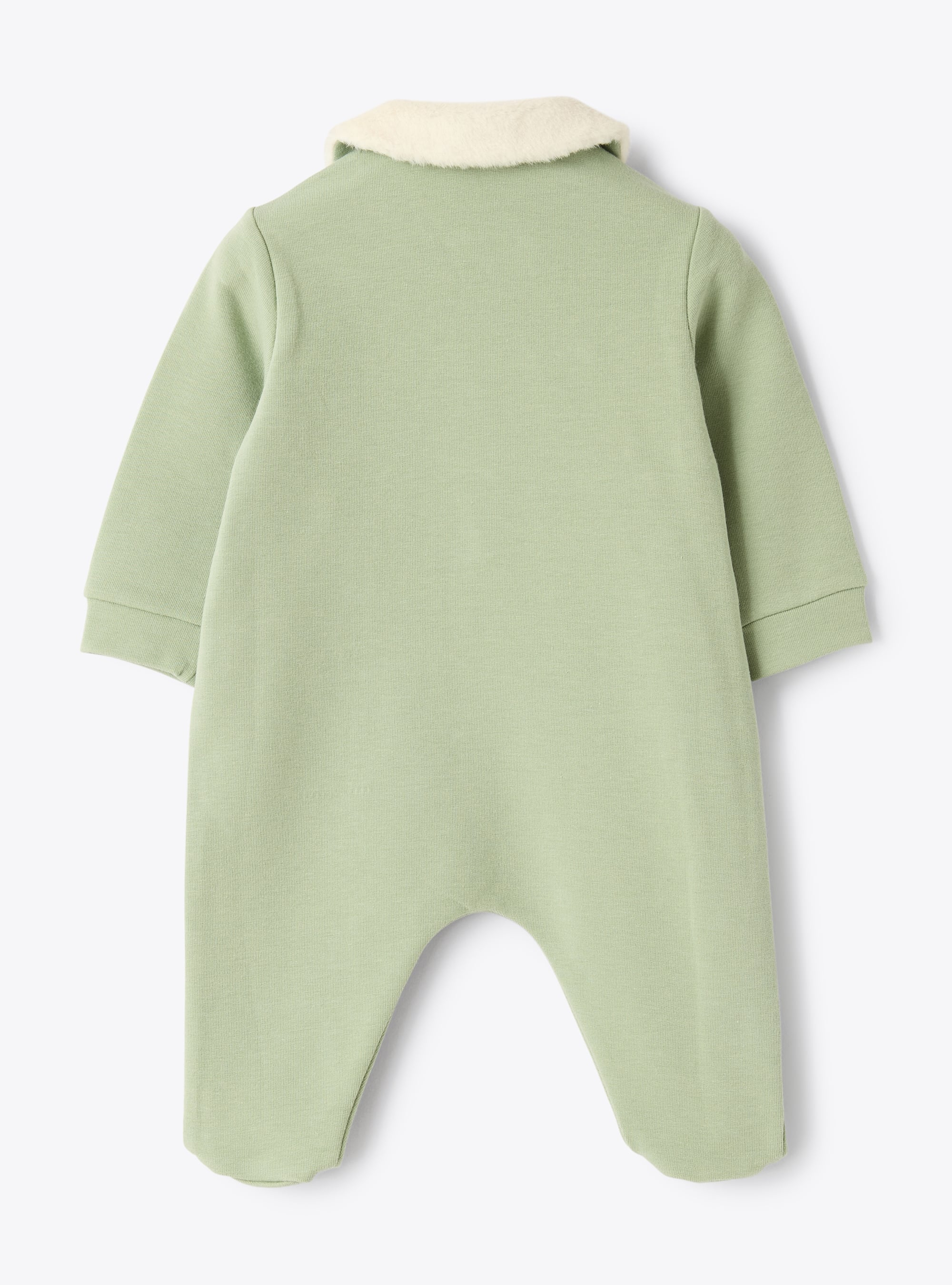 Stretch cotton fleece jumpsuit  with appliqué - Green | Il Gufo