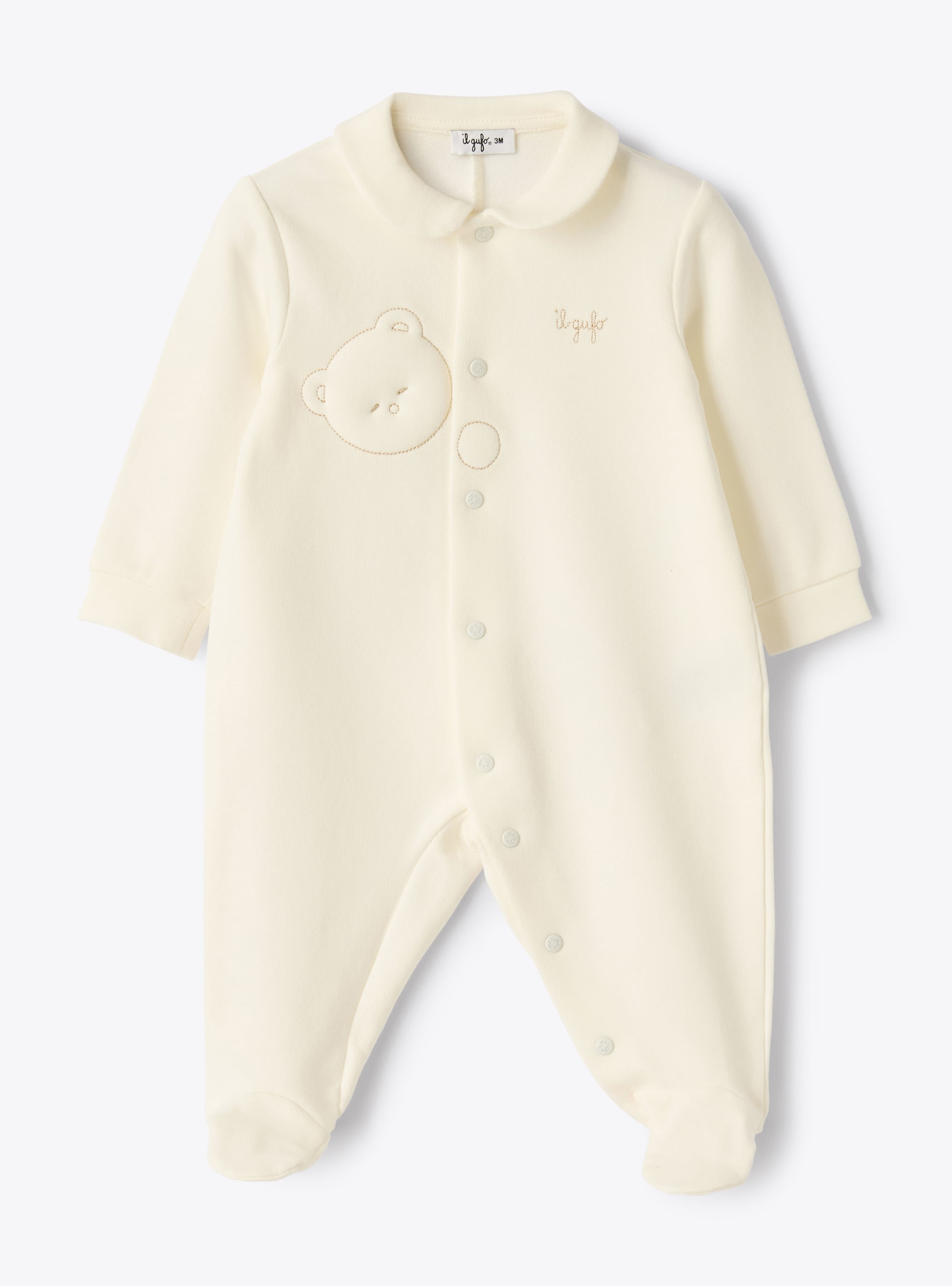 Stretch cotton fleece jumpsuit with littlebear - White | Il Gufo