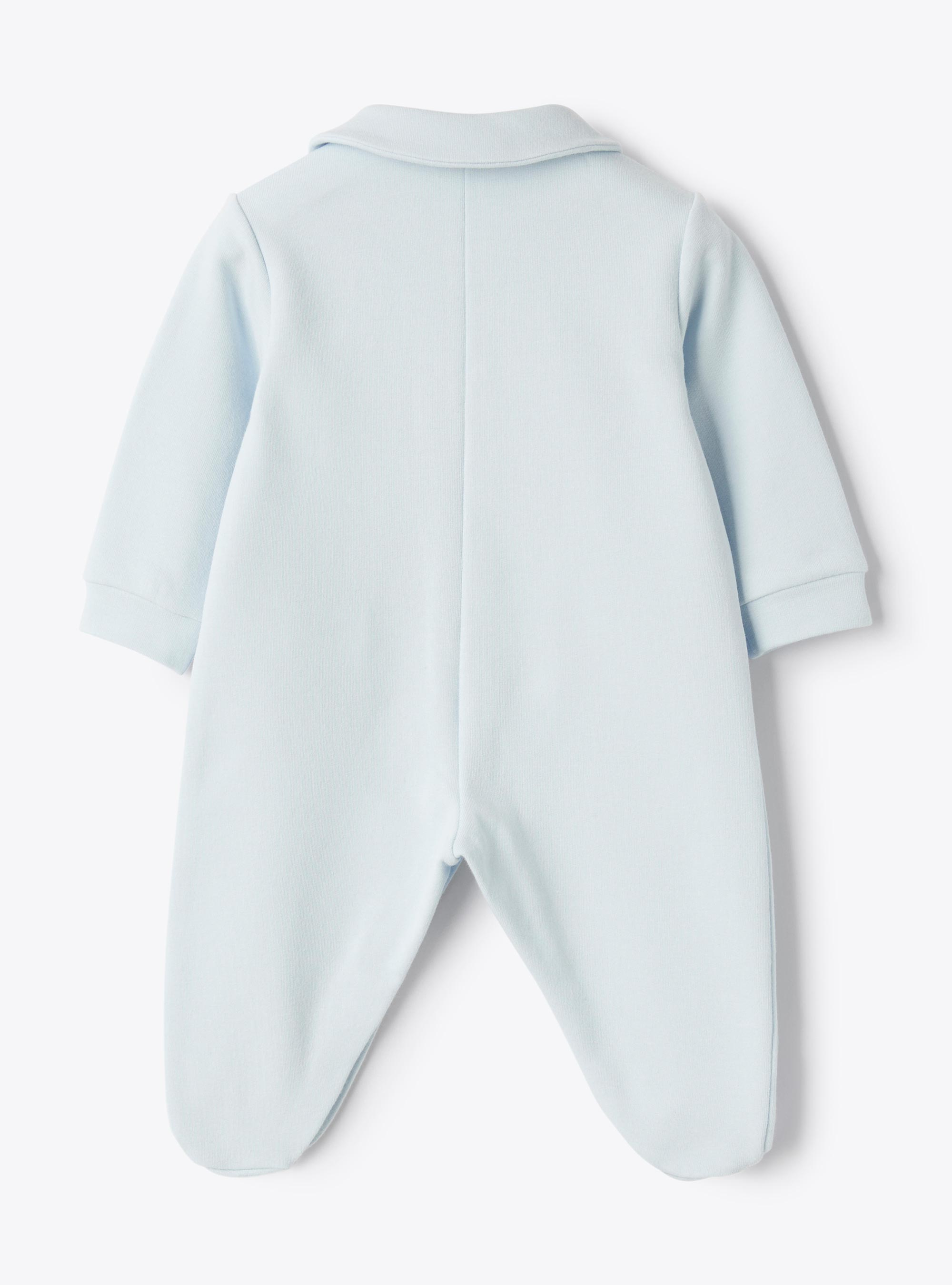 Stretch cotton fleece jumpsuit with littlebear - Light blue | Il Gufo